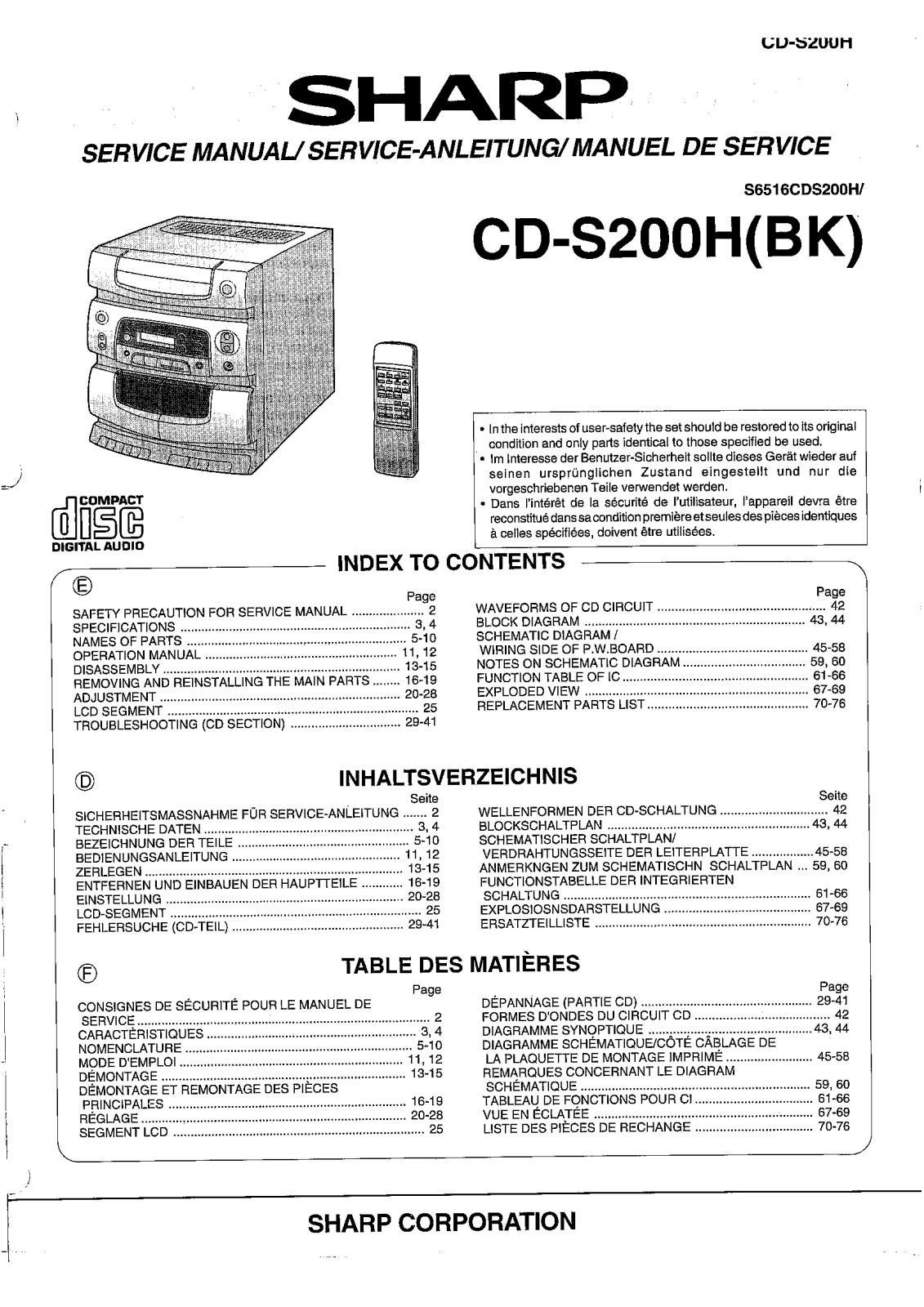 Sharp CDS-200-H Service manual