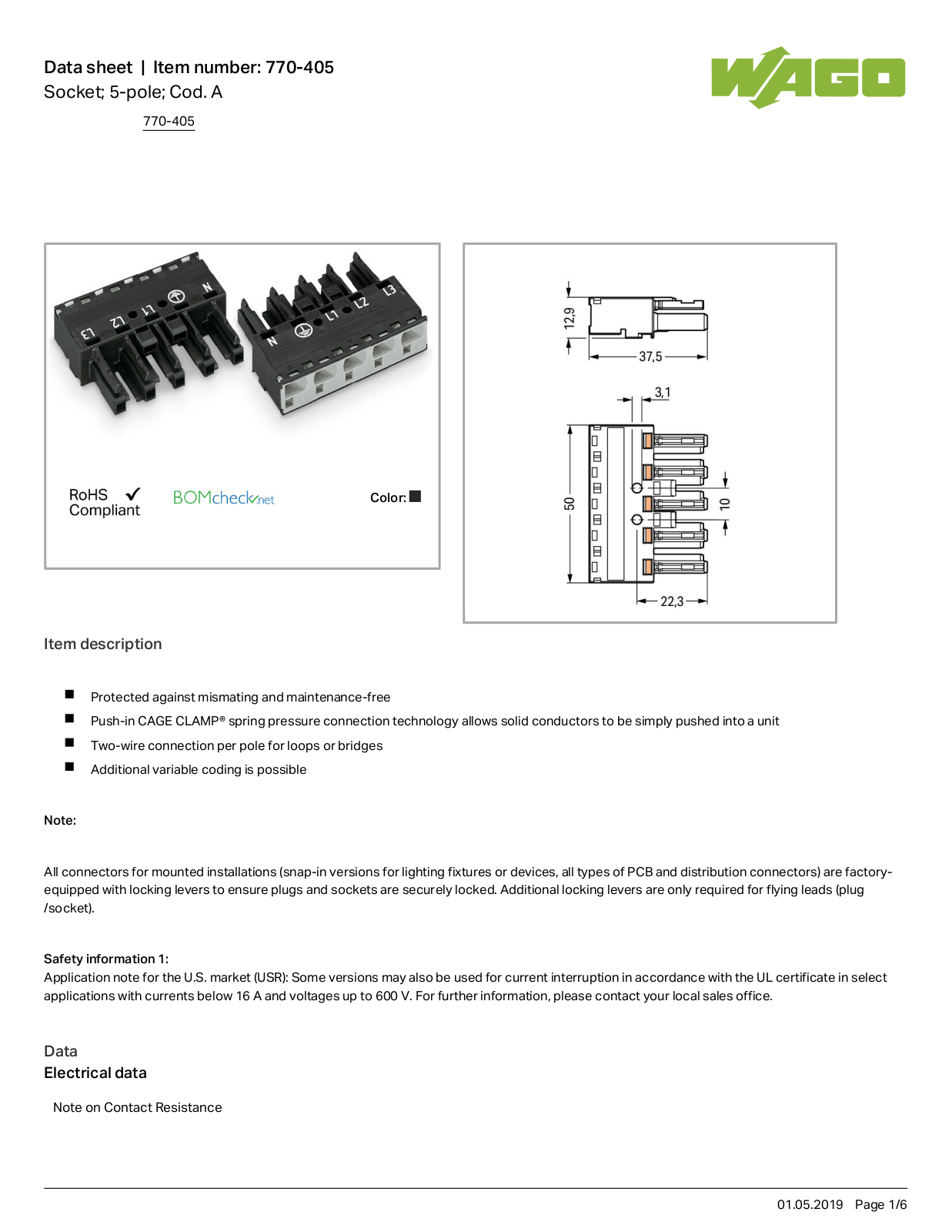 Wago 770-405 Data Sheet