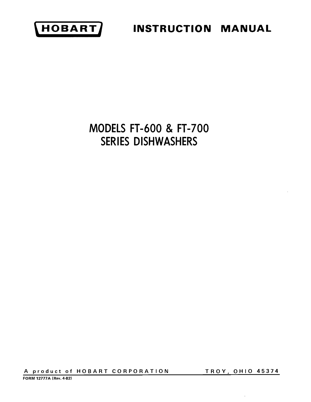 Hobart FT-600 Installation Manual