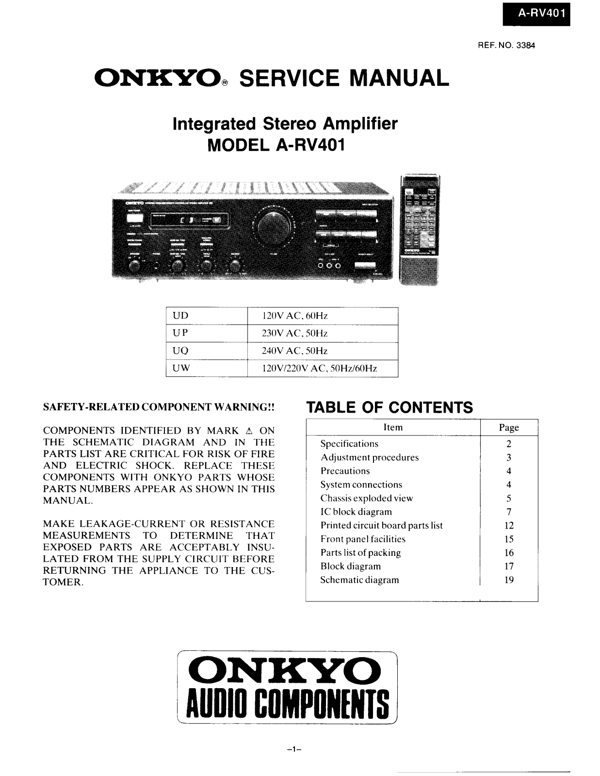 Onkyo ARV-401 Service manual