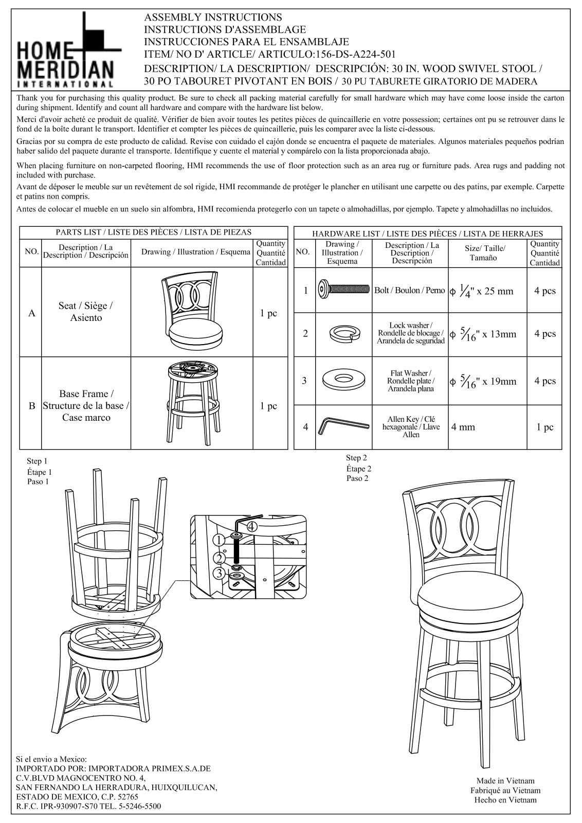 HomeFare 156DSA224501 Assembly Guide