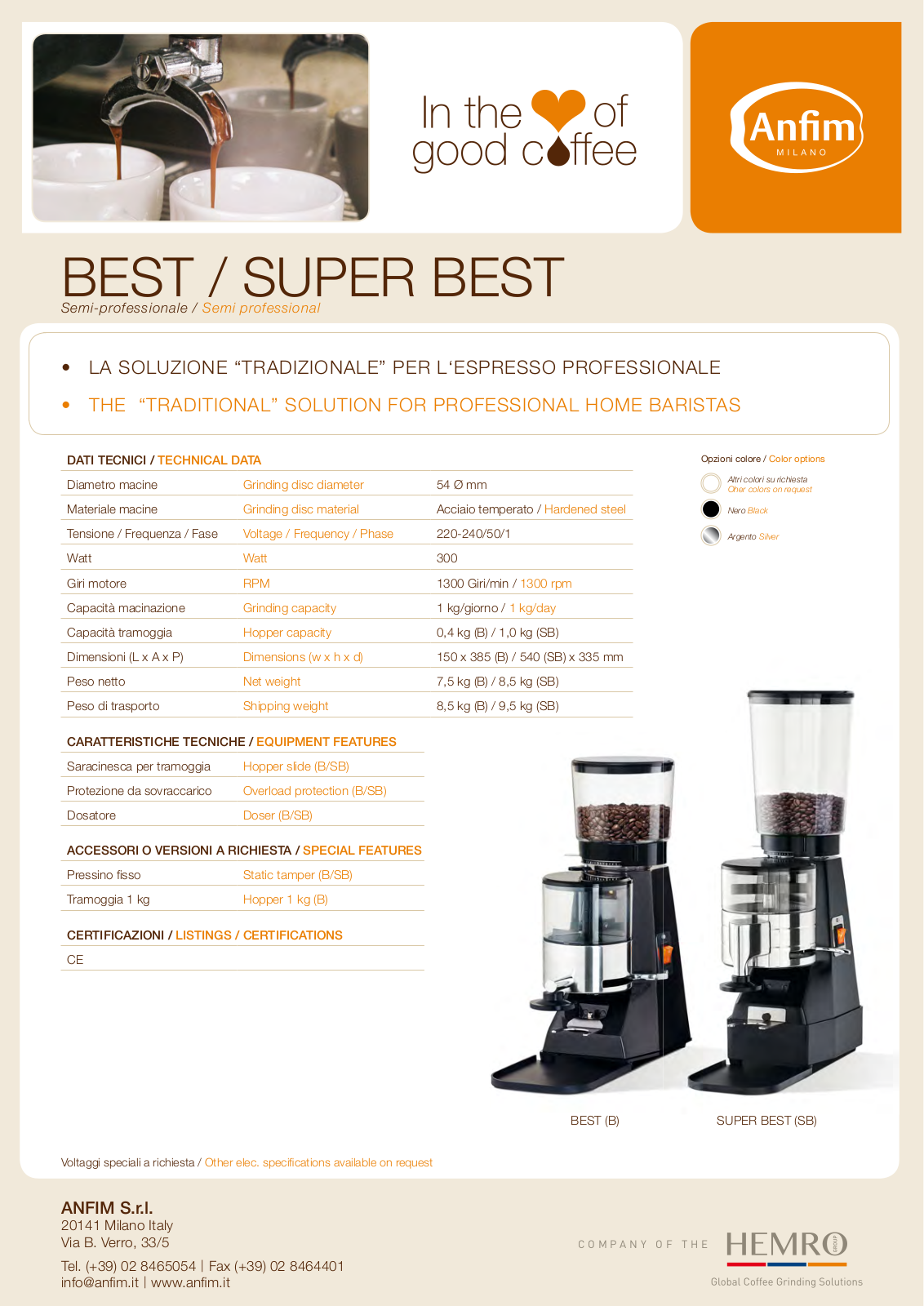 Anfim BEST (B), SuPER BEST (SB) Datasheet - ManualMachine.com