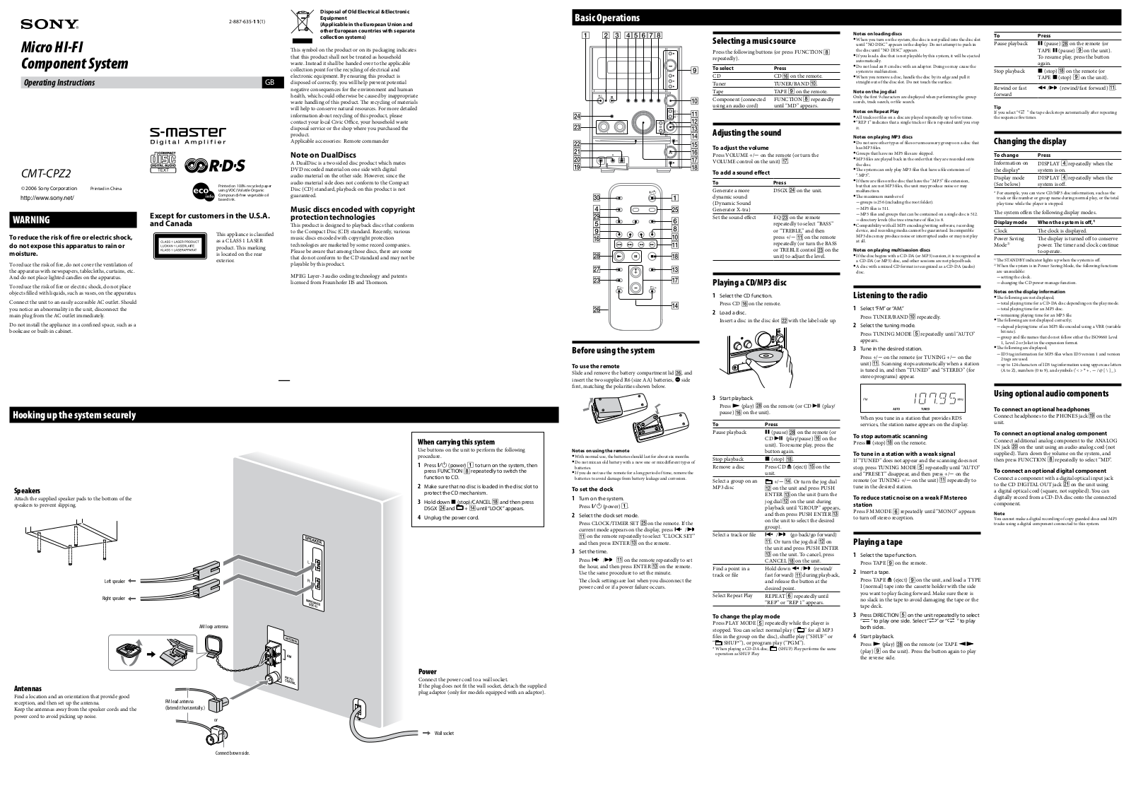 Sony CMT-CPZ2 User Manual