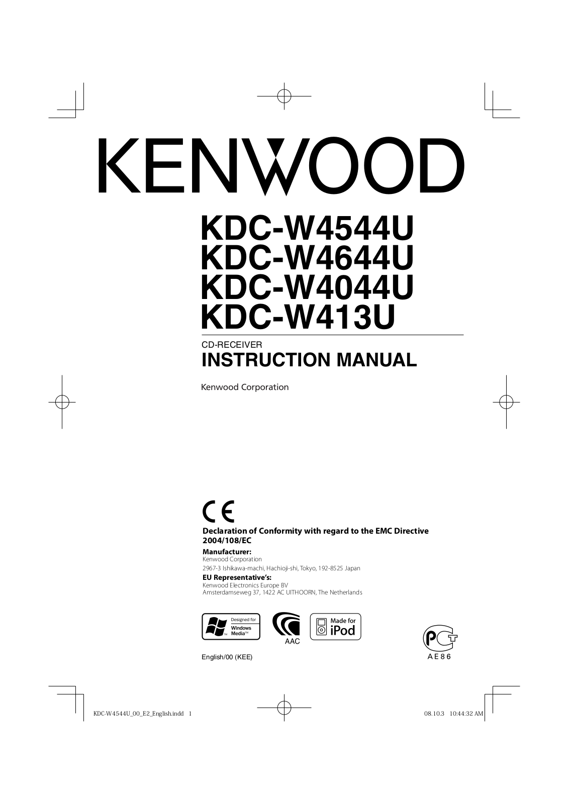 Kenwood KDC-W4644U, KDC-W413U, KDC-W4644UY, KDC-W4044U, KDC-W4044UAUG User Manual