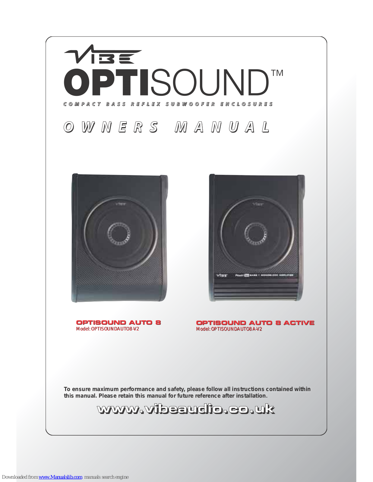 Vibe OPTISOUNDAUTO8-V2, OPTISOUNDAUTO8A-V2 Owner's Manual