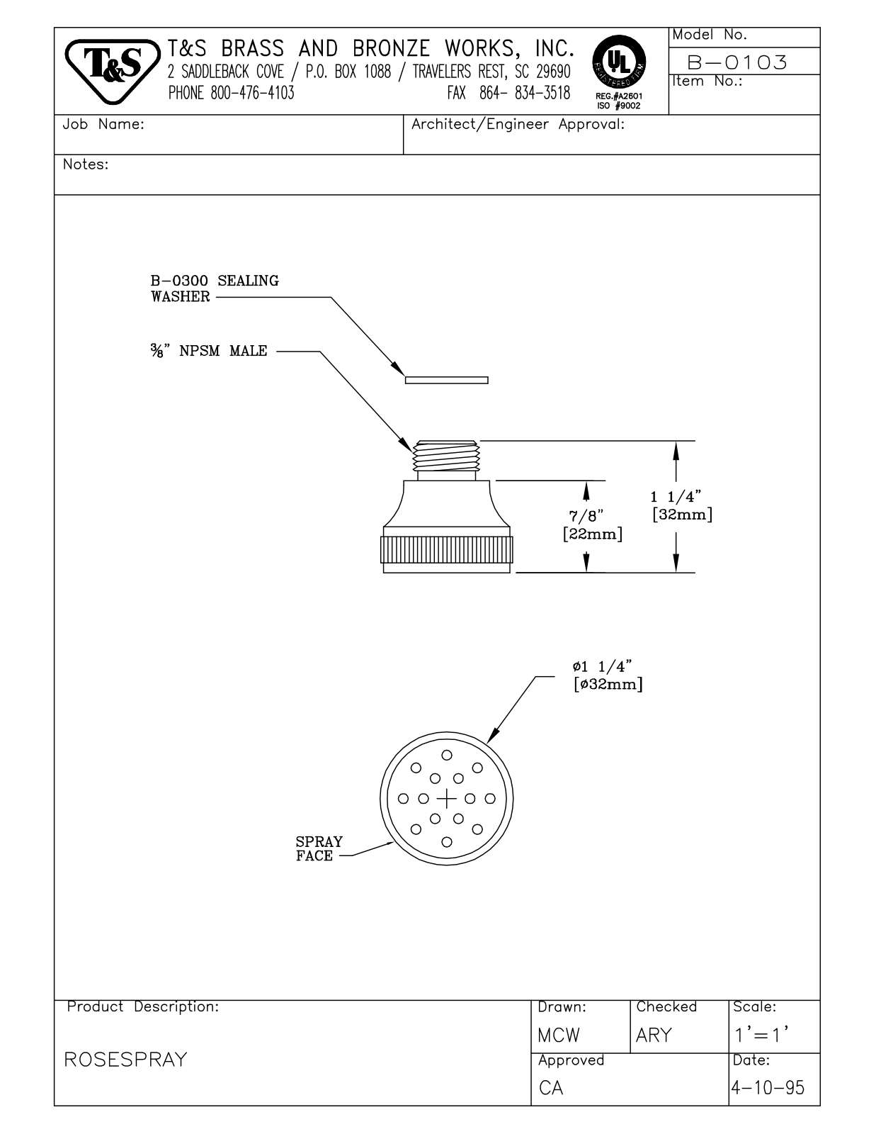 T&S Brass B-0103 User Manual