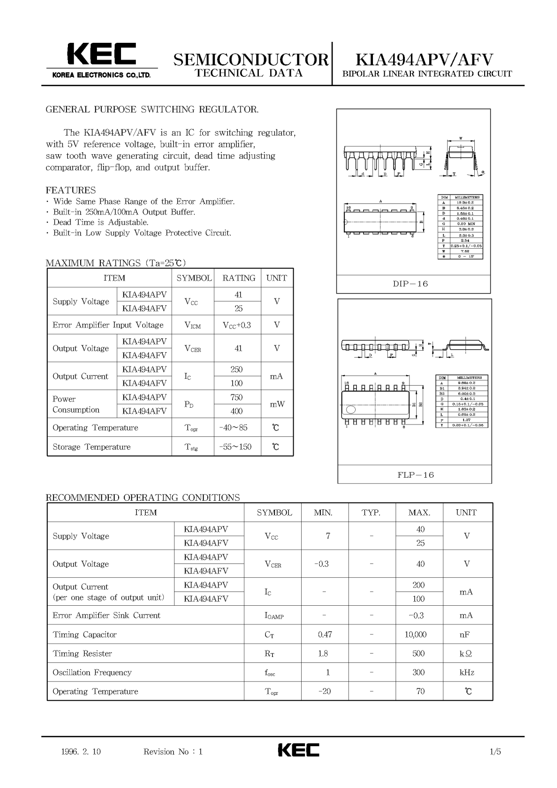 KEC KIA494AFV, KIA494APV Datasheet