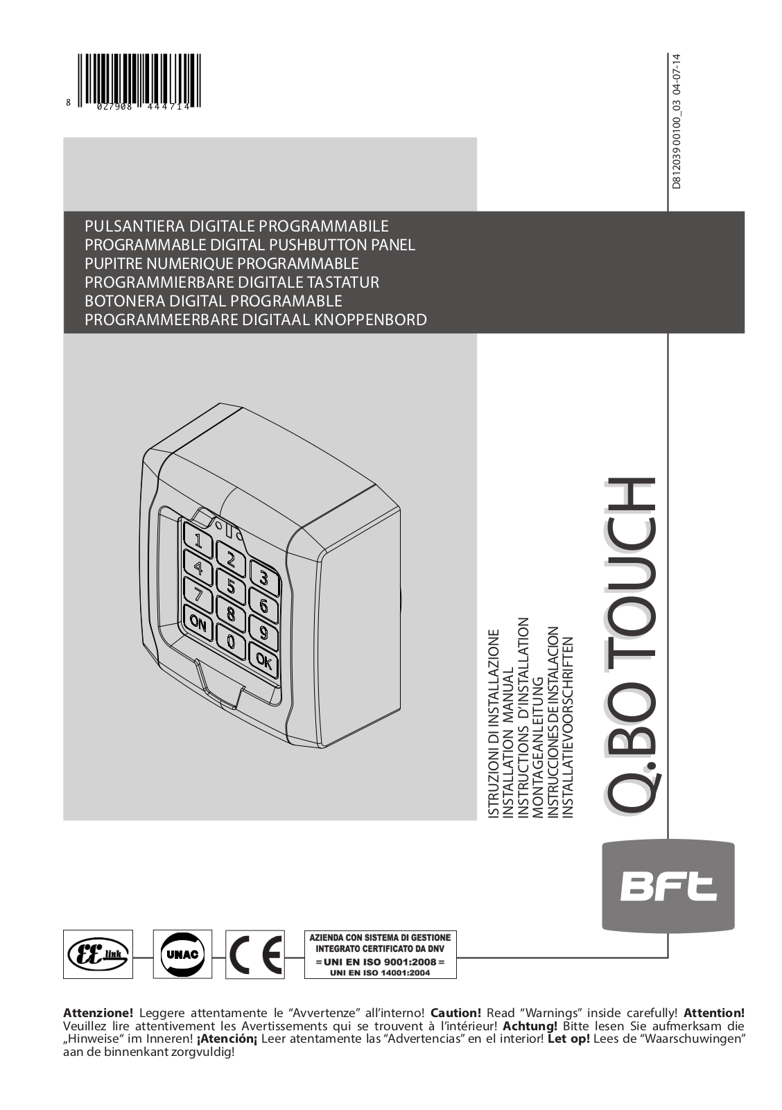 BFT Q.BO TOUCH Installation Manual