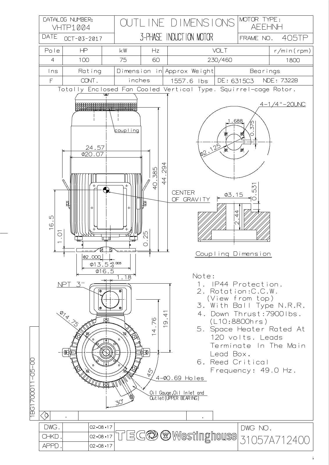 Teco VHTP1004 Reference Drawing