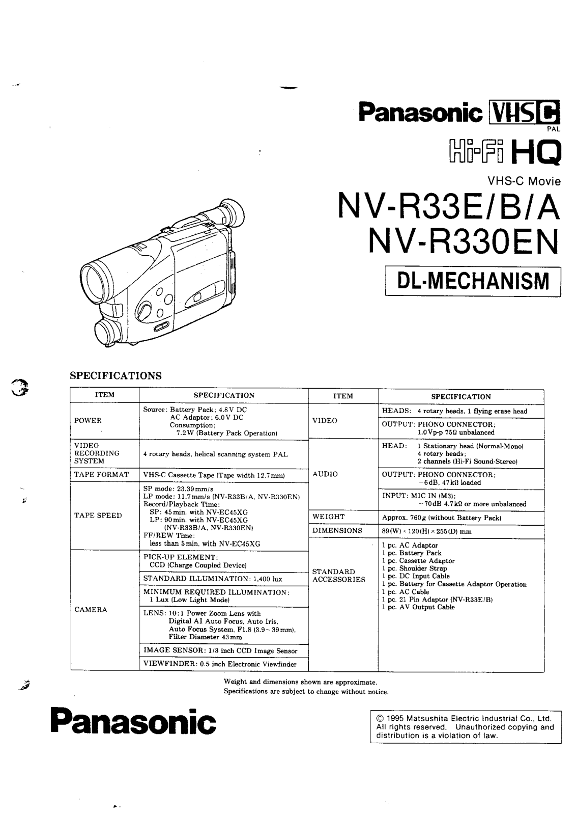 Panasonic NV-R33E-B-A, NV-R330EN User Manual