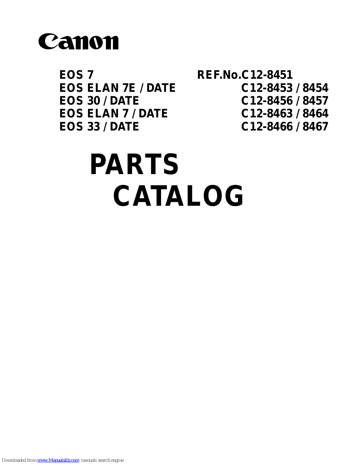 Canon EOS 30/DATE, EOS 33/DATE, EOS 7E/DATE, EOS ELAN 7/DATE, EOS 7 Parts Catalog