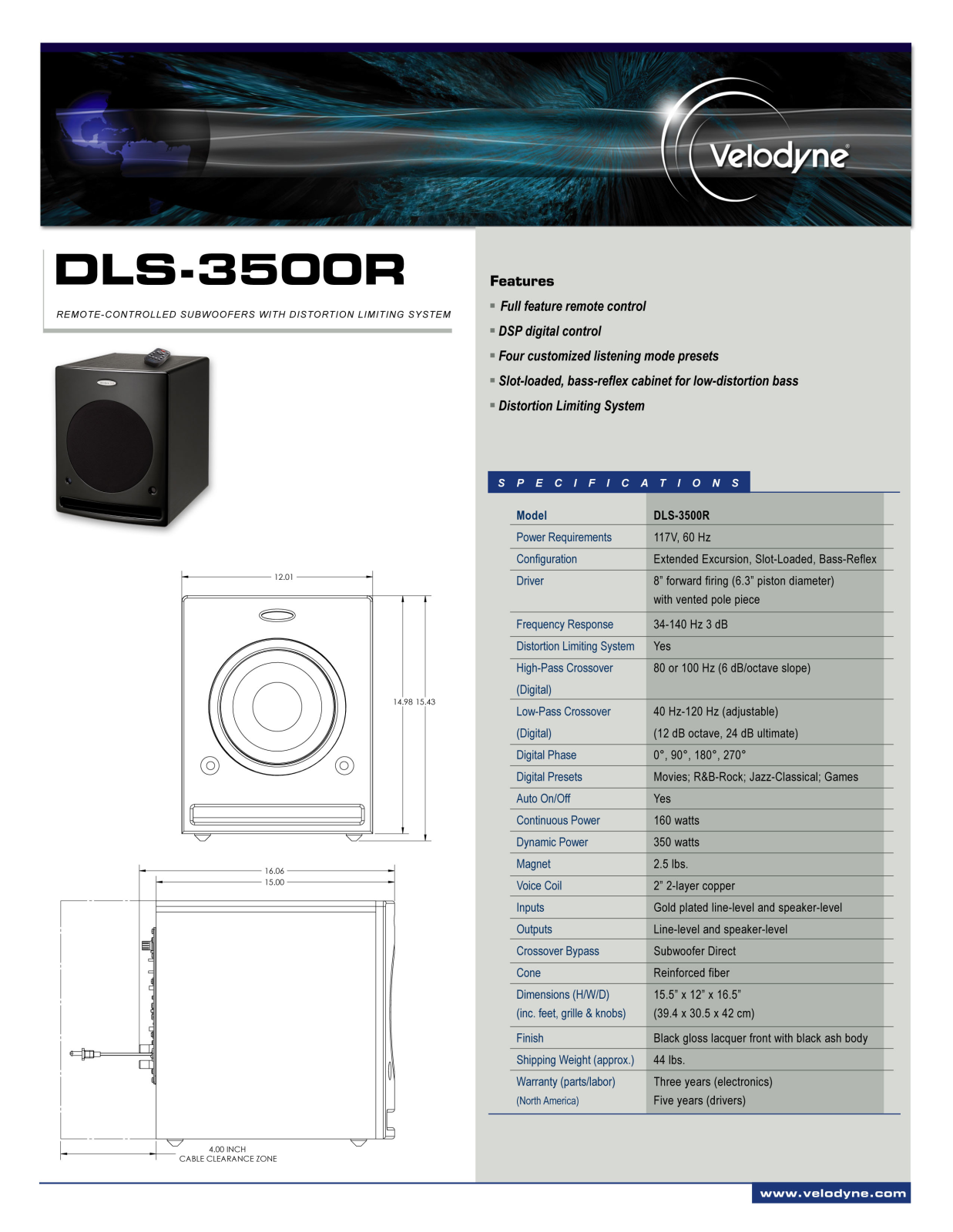 Velodyne DLS-3500R DATASHEET