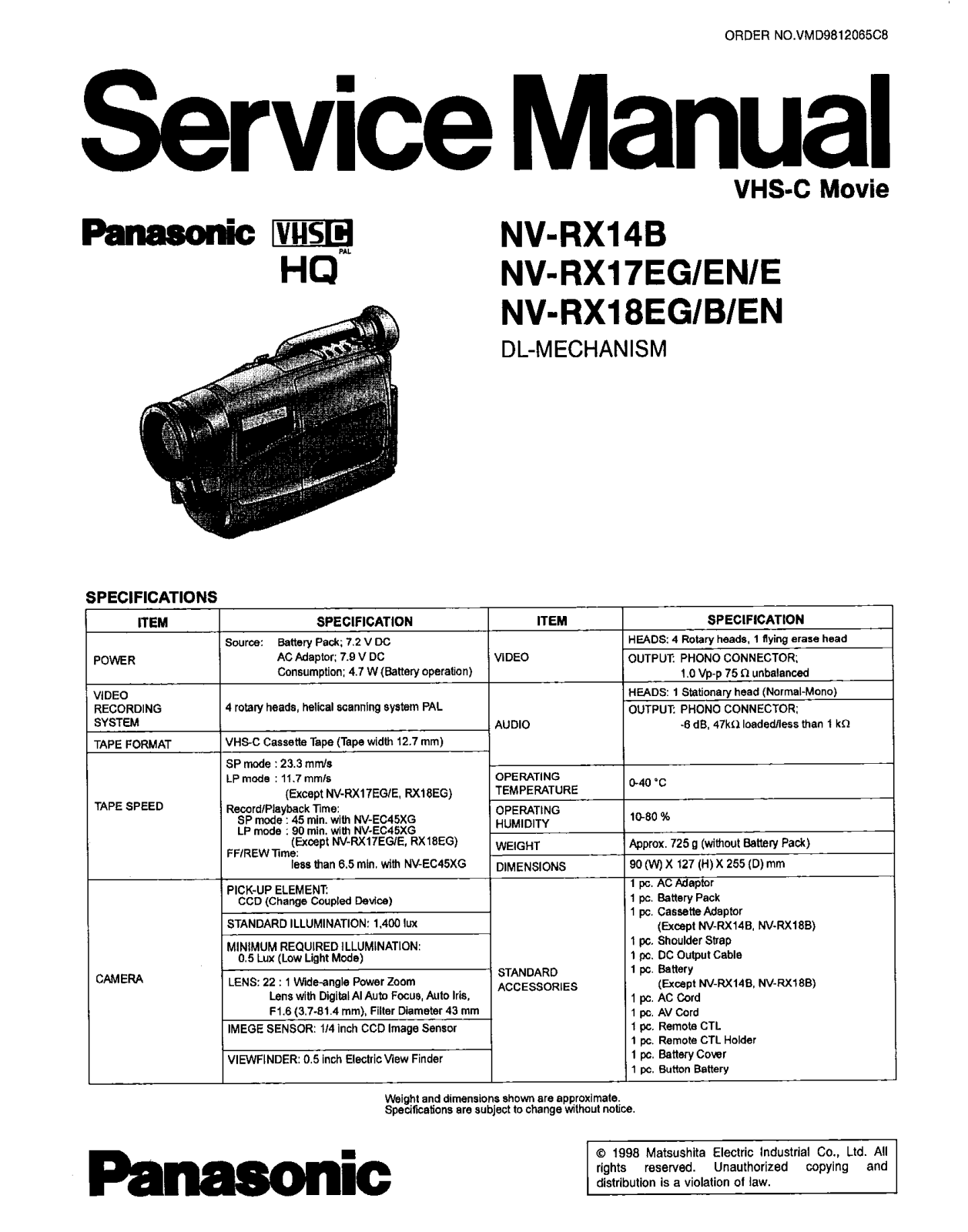 Panasonic NV-RX14B Service Manual