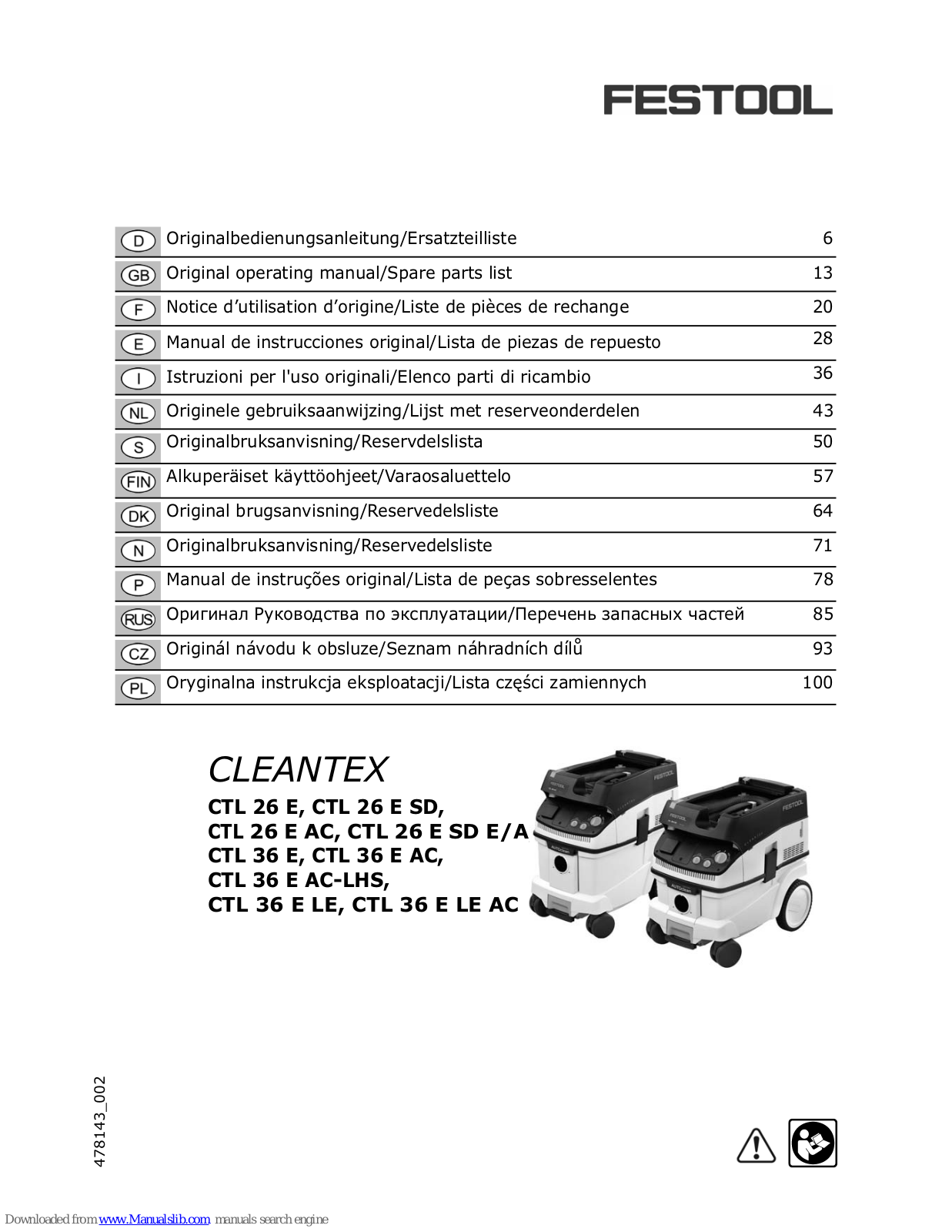 Festool CLEANTEX CTL 26 E, CLEANTEX CTL 36 E Original Operating Manual