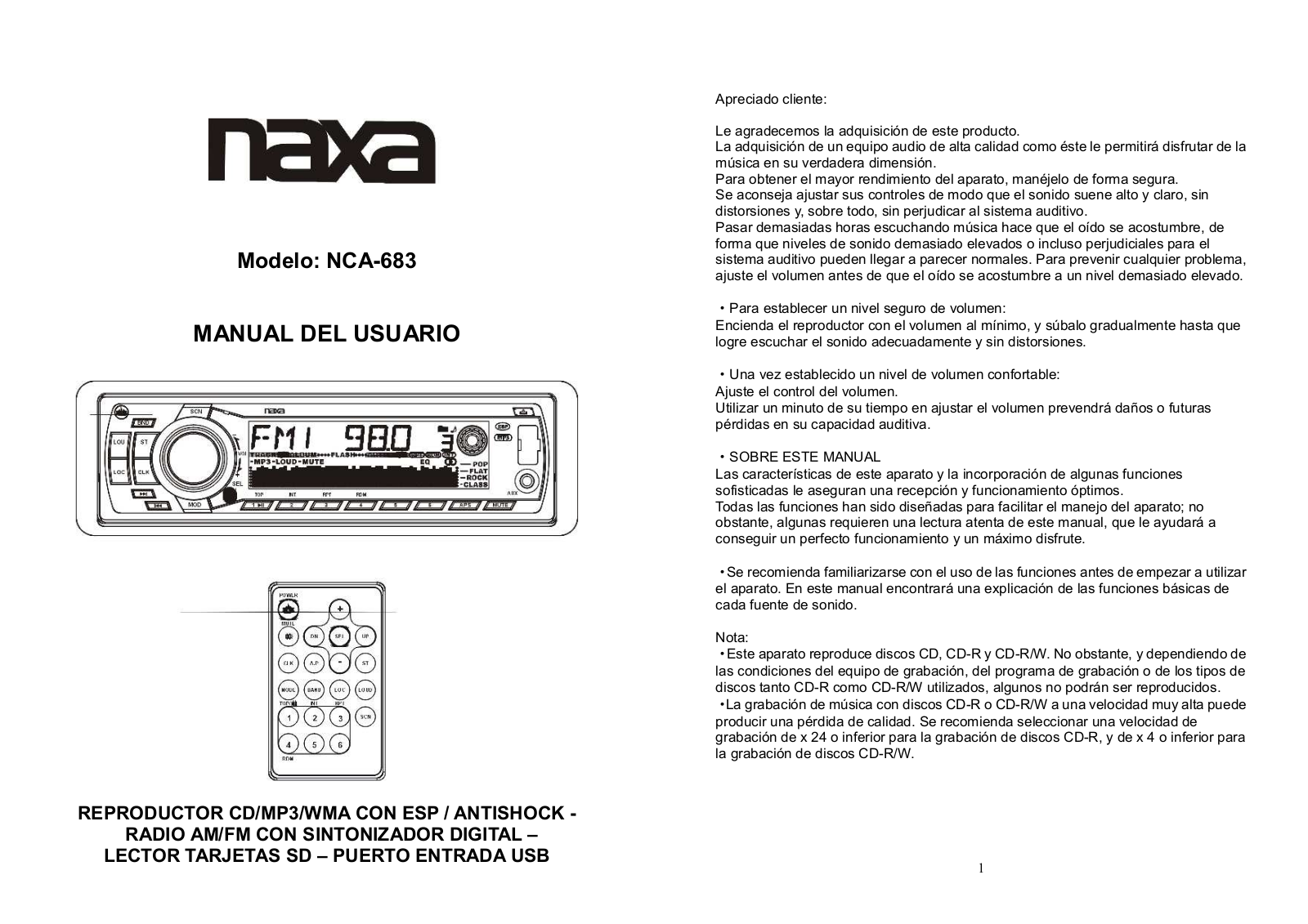 Naxa NCA-683 User Manual