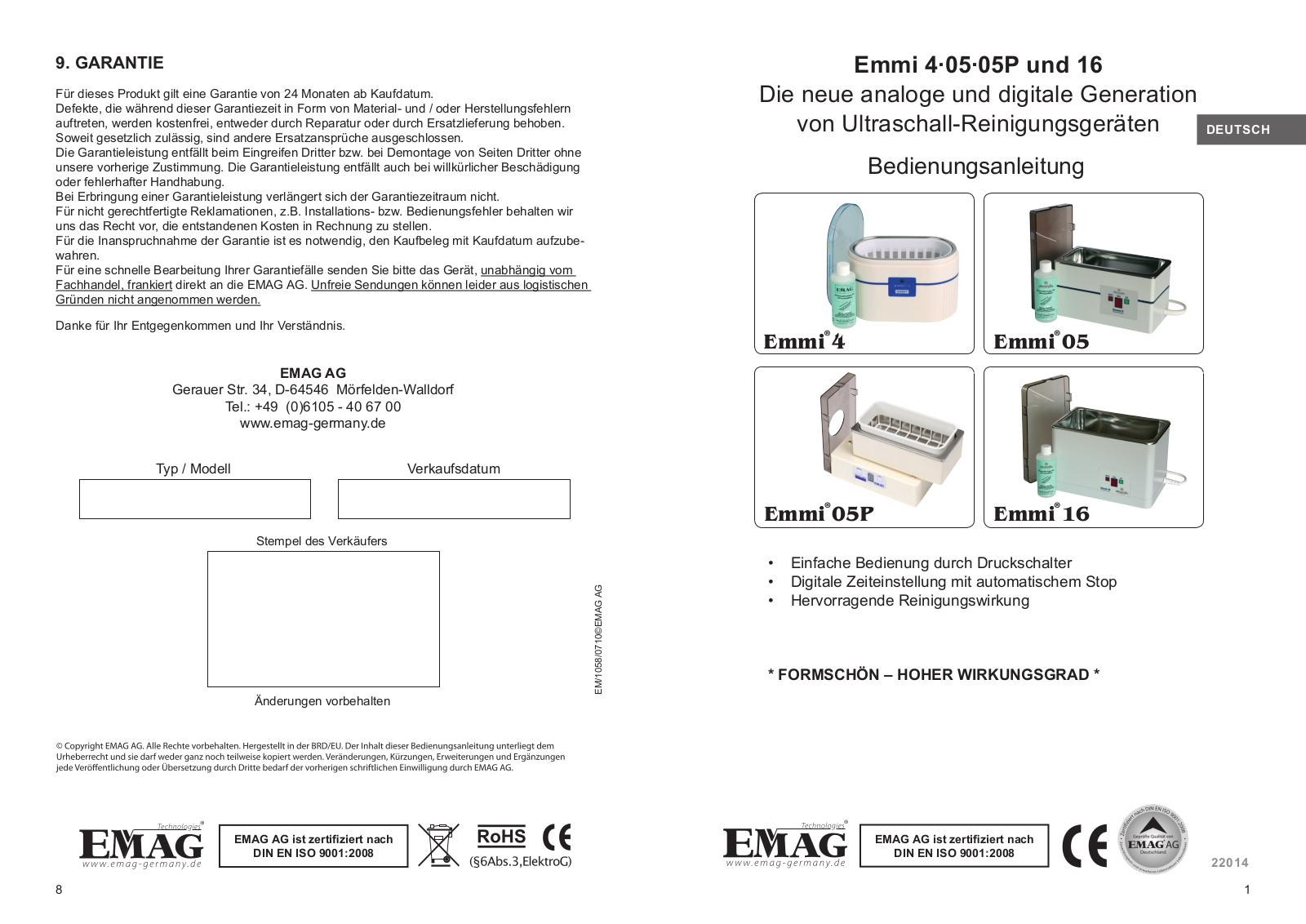 Emag Emmi 4, Emmi 05, Emmi 05P, Emmi 16 User guide