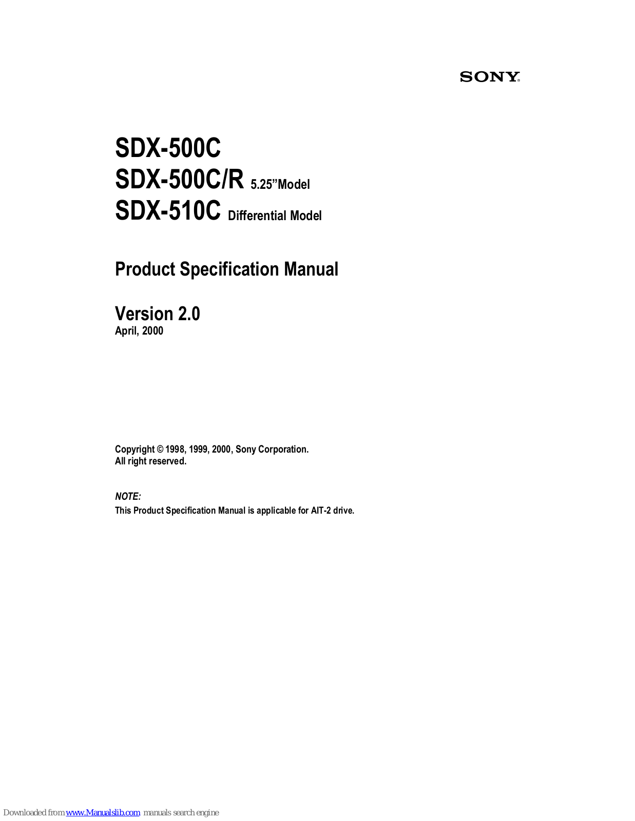 Sony SDX-500C, SDX-500R, SDX-510C, SDX-500C/R Product Specifications Manual