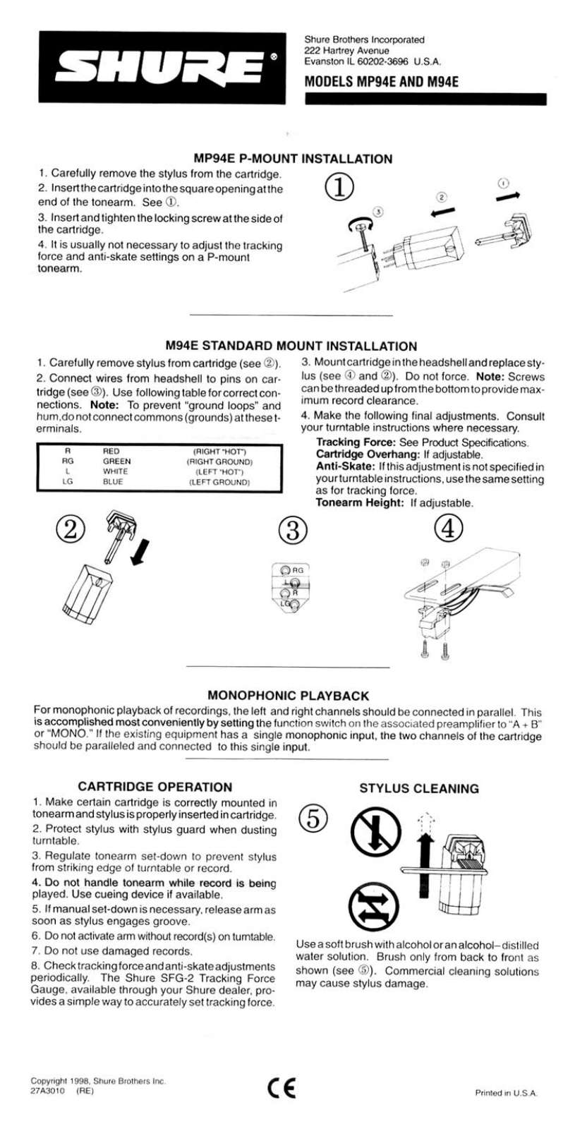 Shure M-94-E Owners manual