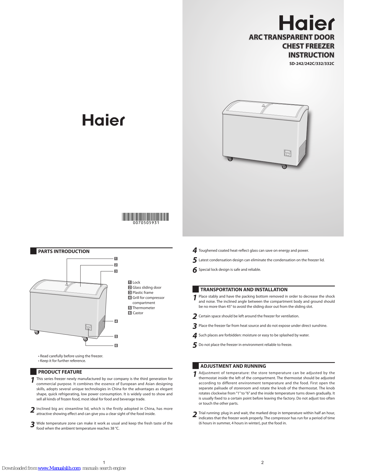 Haier SD-242, SD-242C, SD-332, SD-332C Instruction Manual