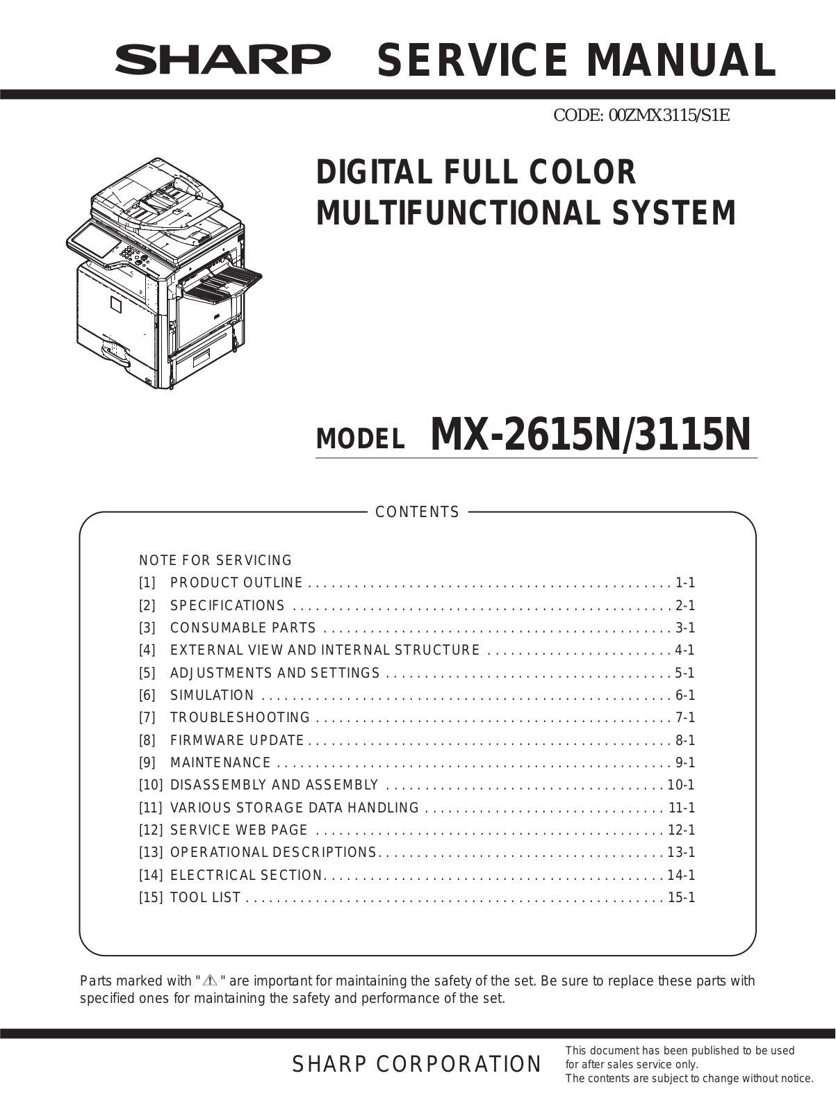 Sharp MX-2615N, MX-3115N Service Manual