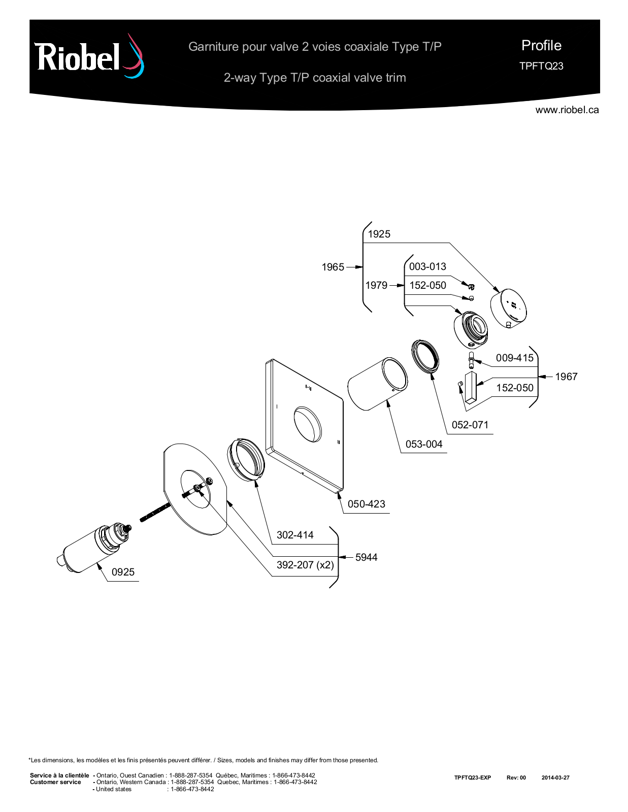 Riobel TPFTQ23C Part List