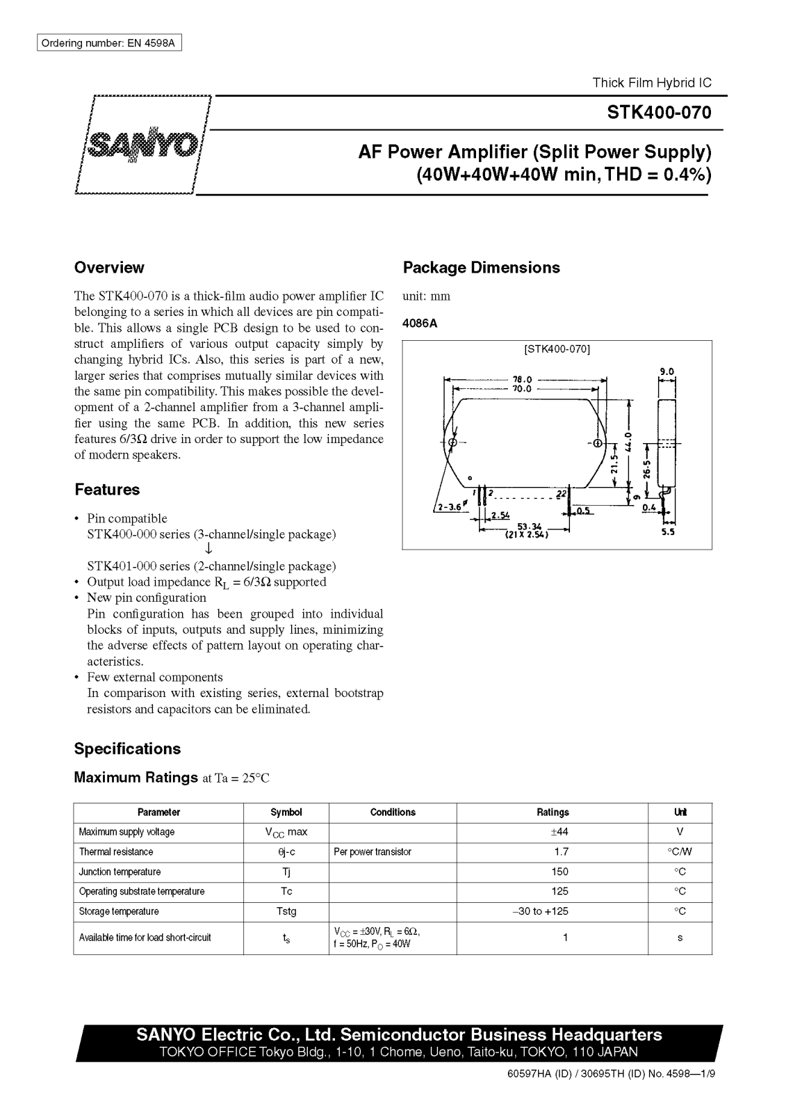 SANYO STK400-070 Datasheet