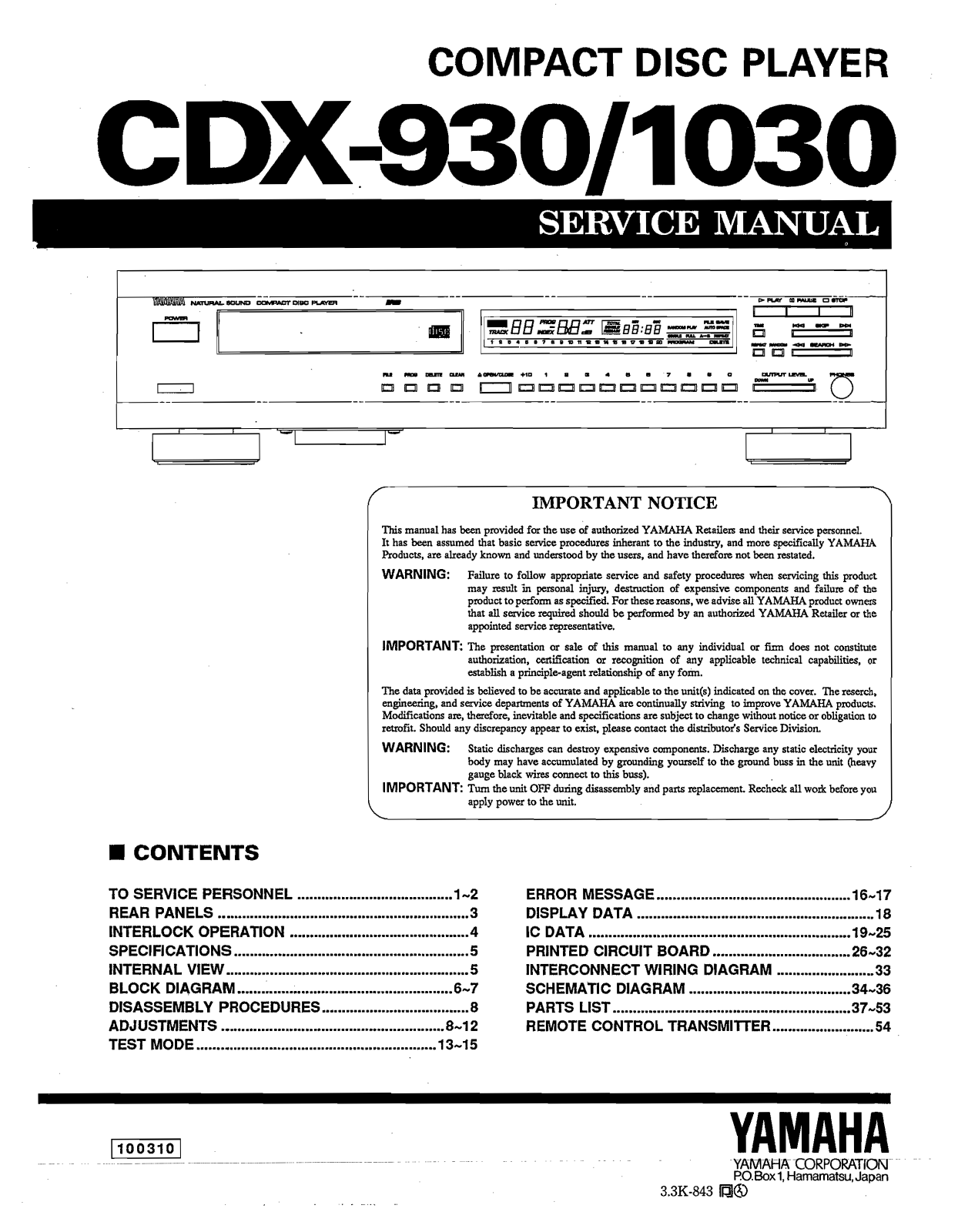 Yamaha CDX-930 Service Manual