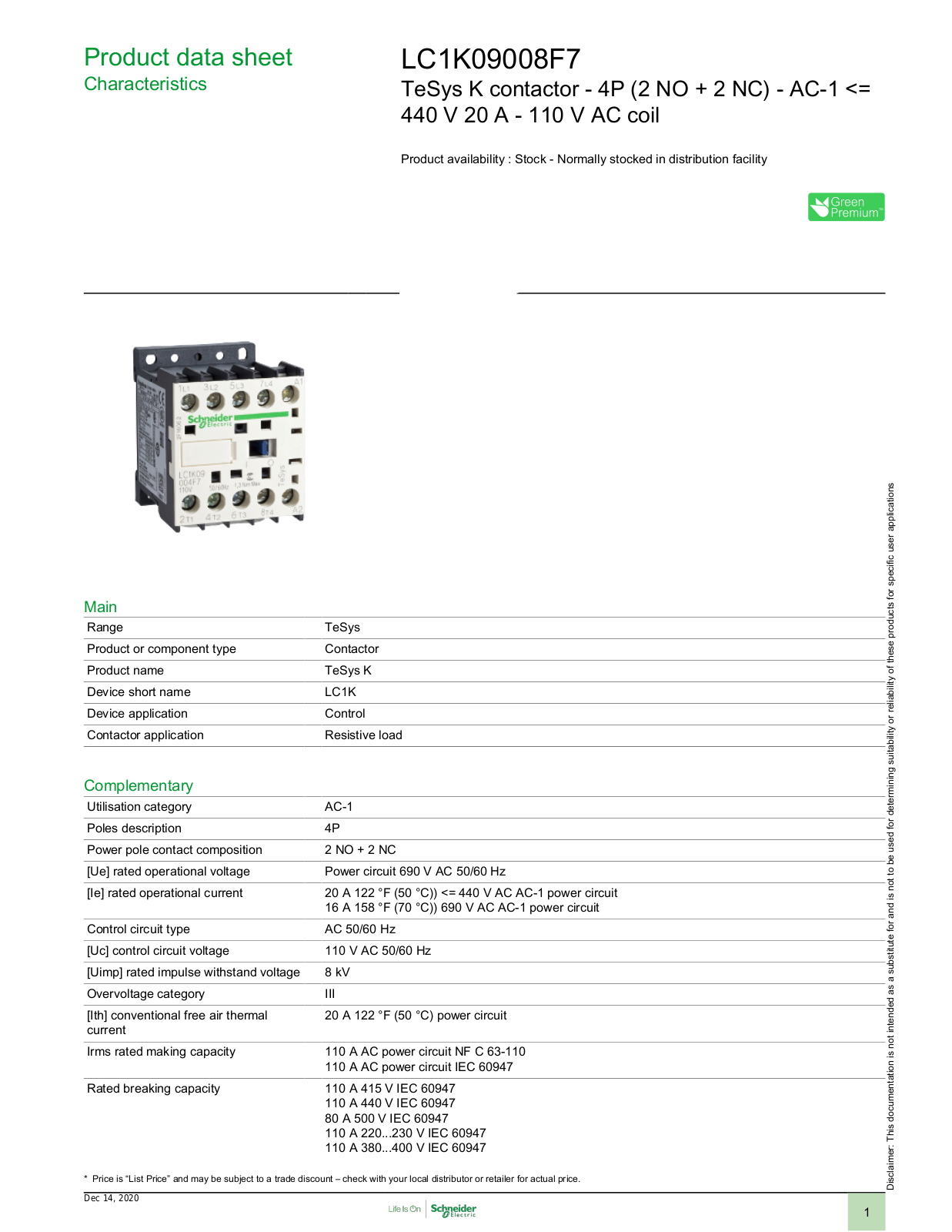 Square D LC1K09008F7 Data Sheet - ManualMachine.com