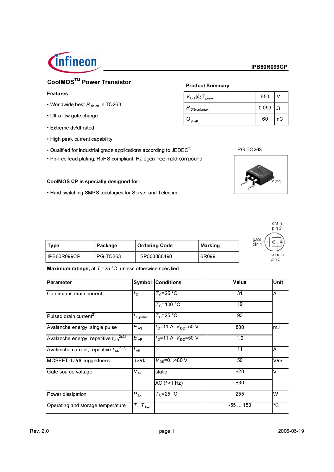 Datasheet ipb60r099cp_rev2.0 Datasheet - ManualMachine.com