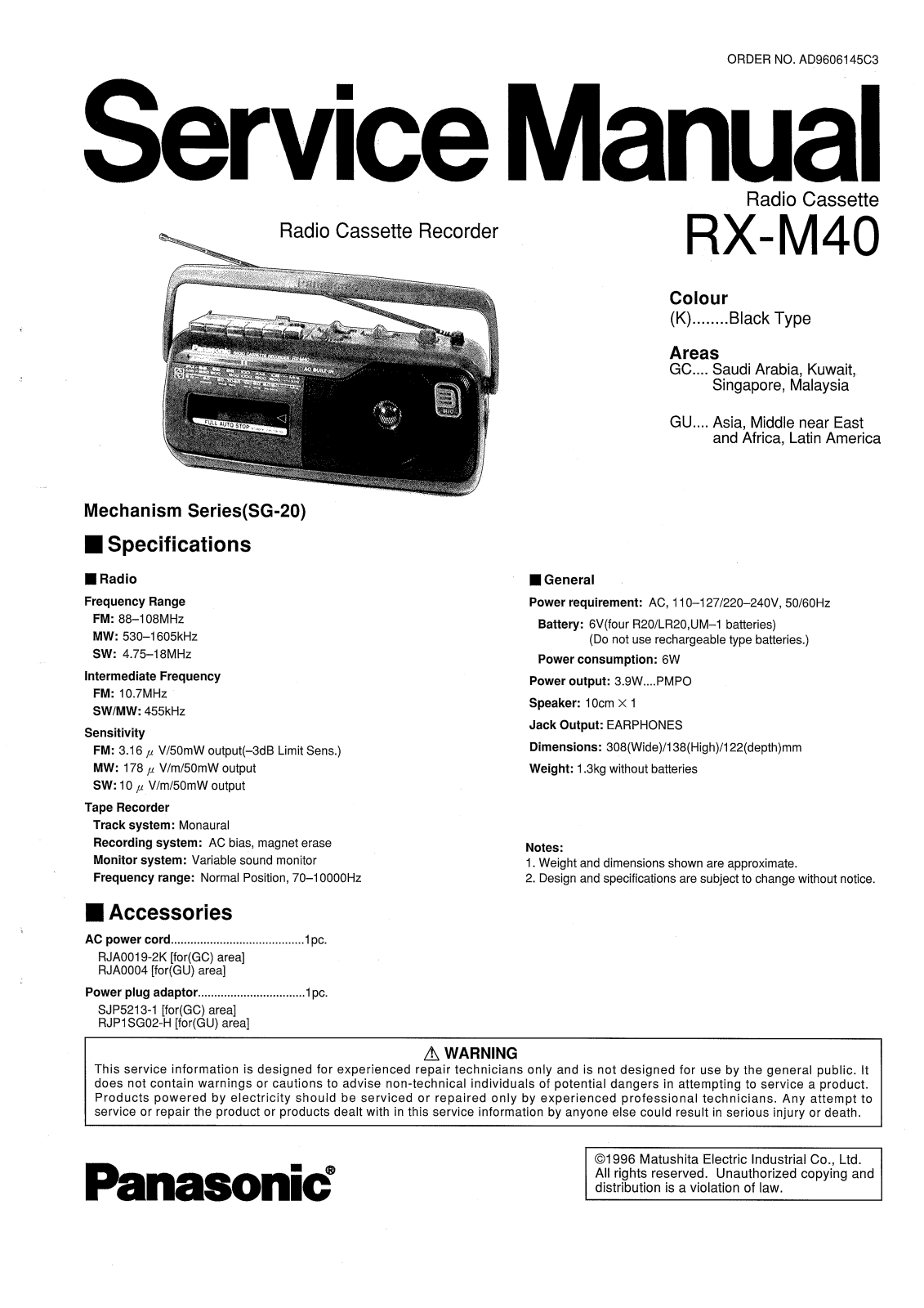 Panasonic RXM-40 Service manual