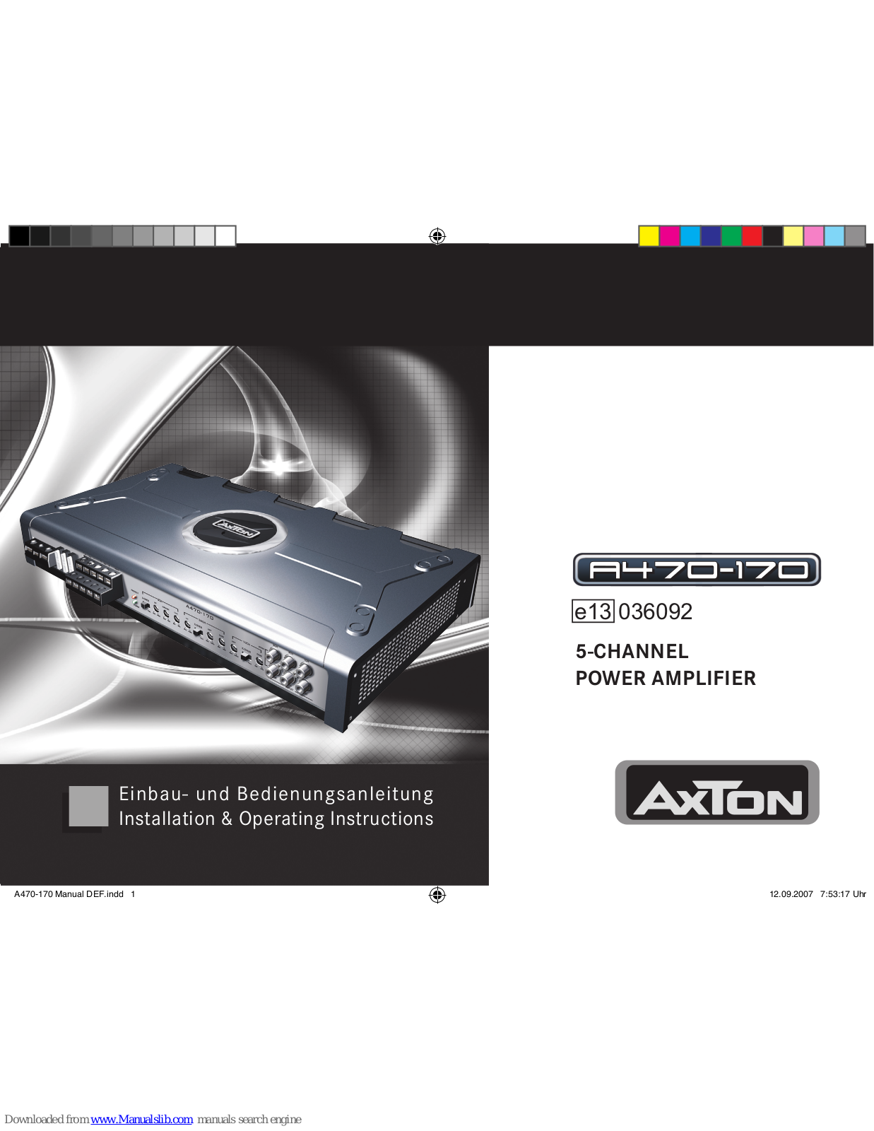 AXTON A470-170 Installation & Operating Instructions Manual