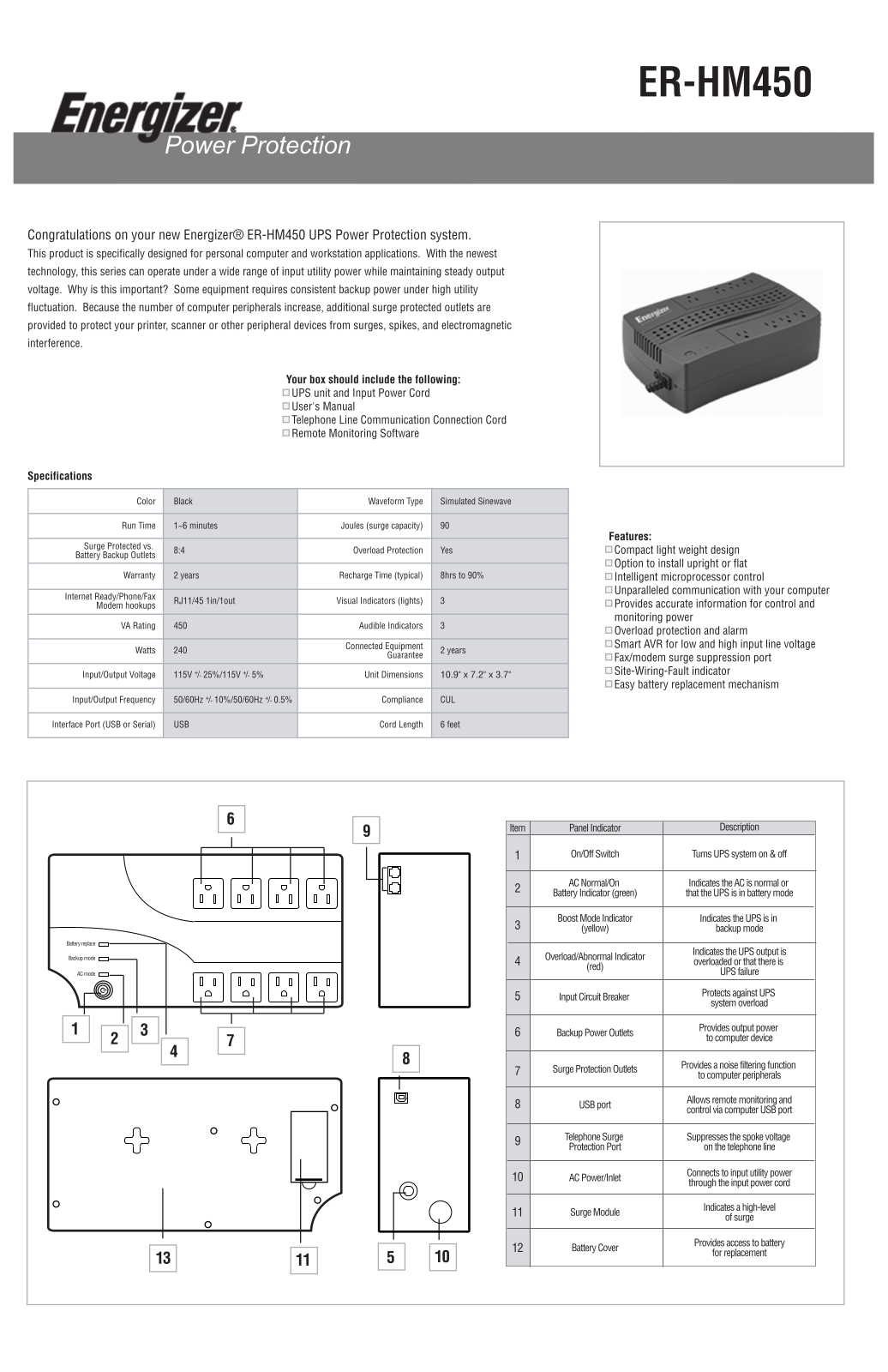 Energizer ER-HM450 User Manual