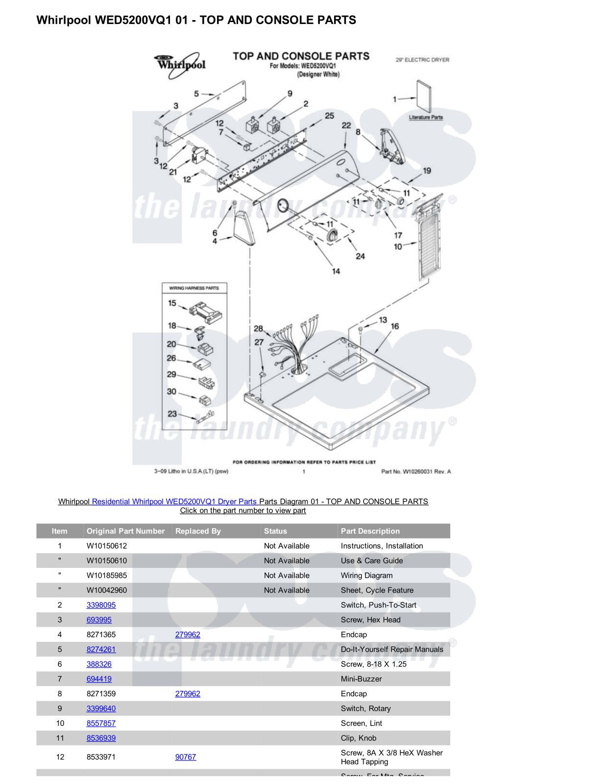 Whirlpool WED5200VQ1 Parts Diagram