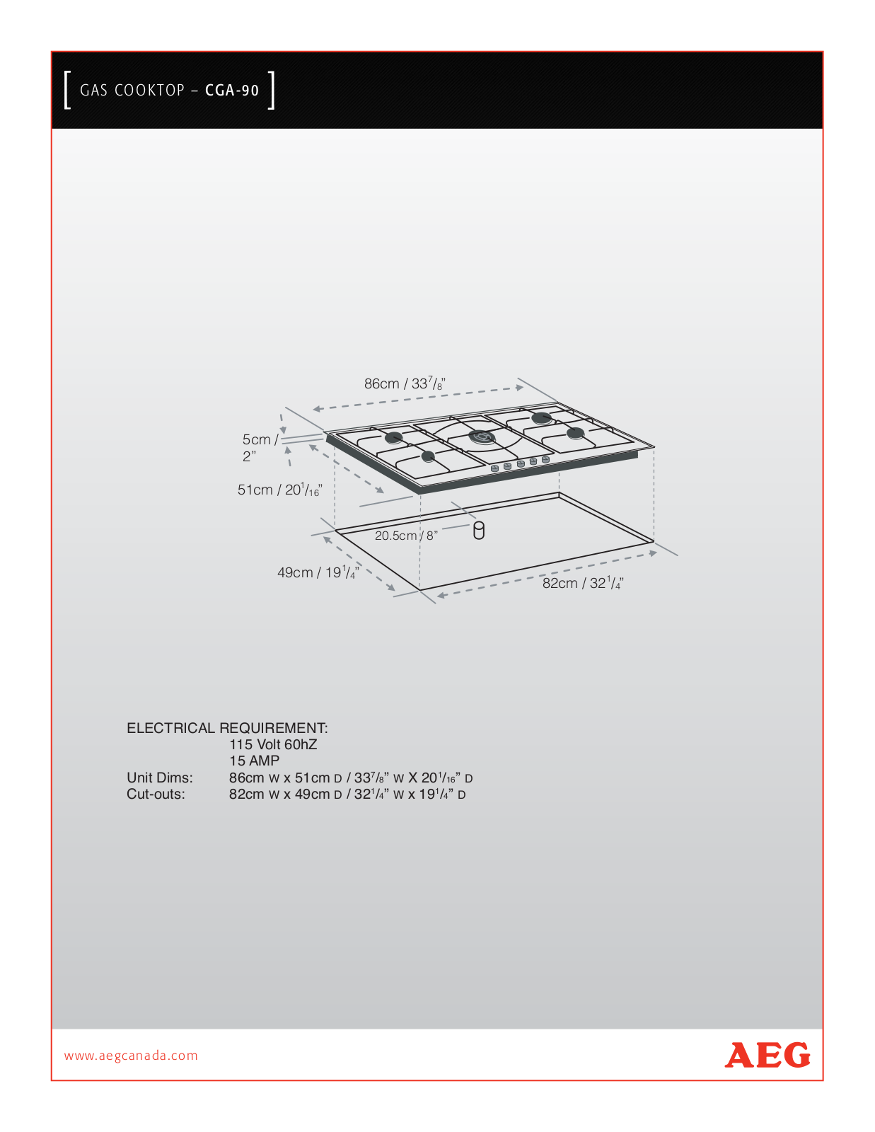 AEG CGA-90 PRODUCT SPECIFICATIONS