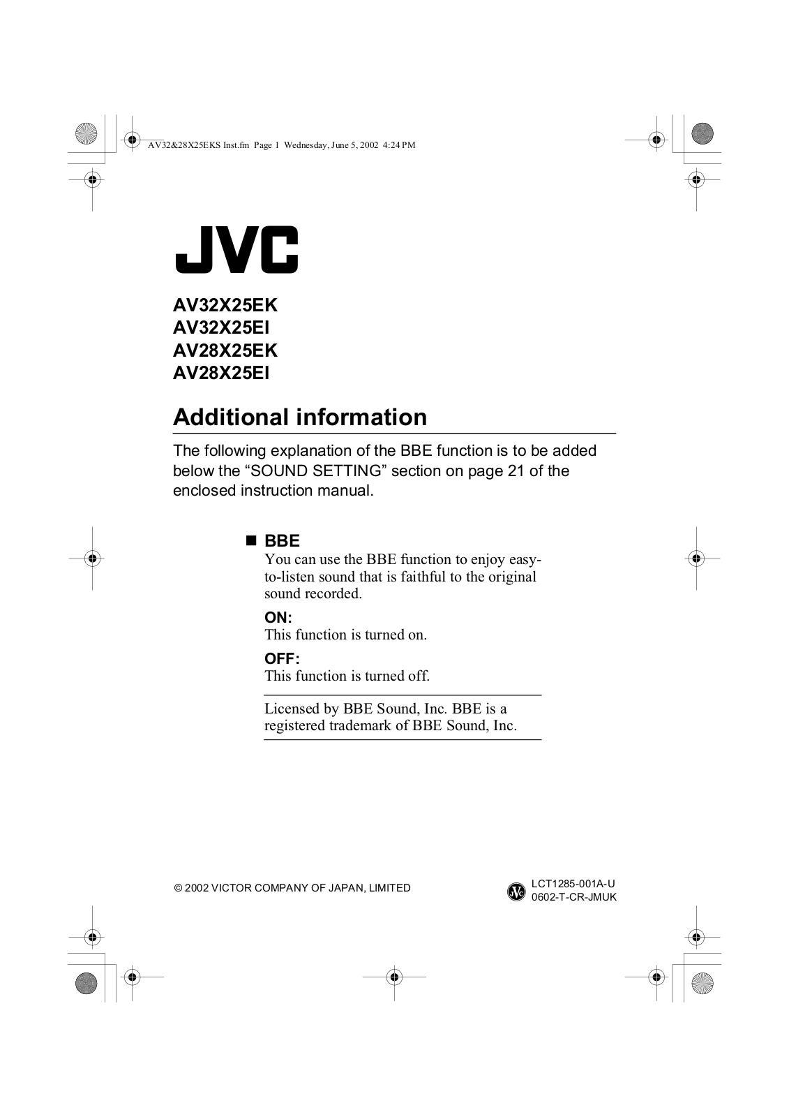 JVC AV-32X25, AV-28X25 User Manual