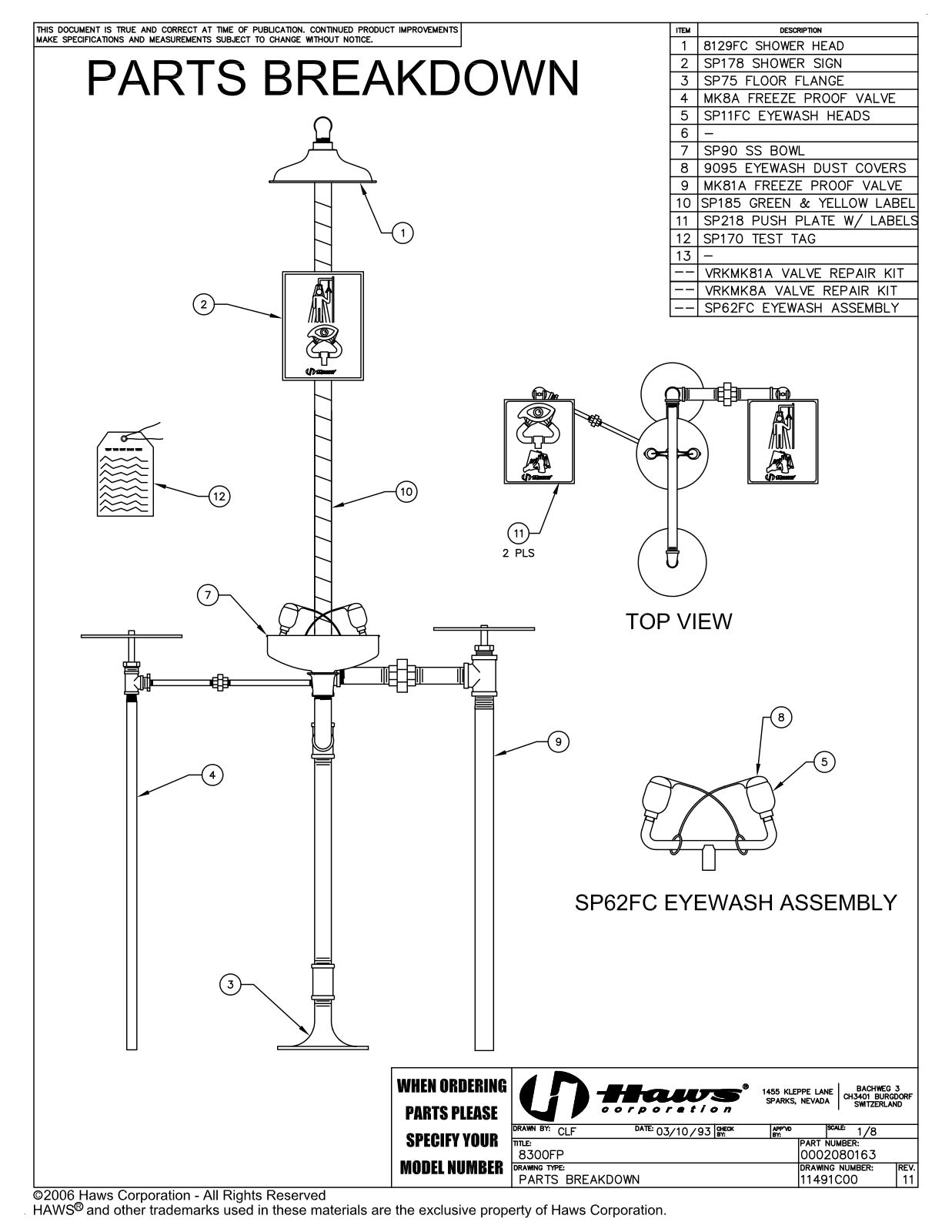 Haws 8300FP Shematics