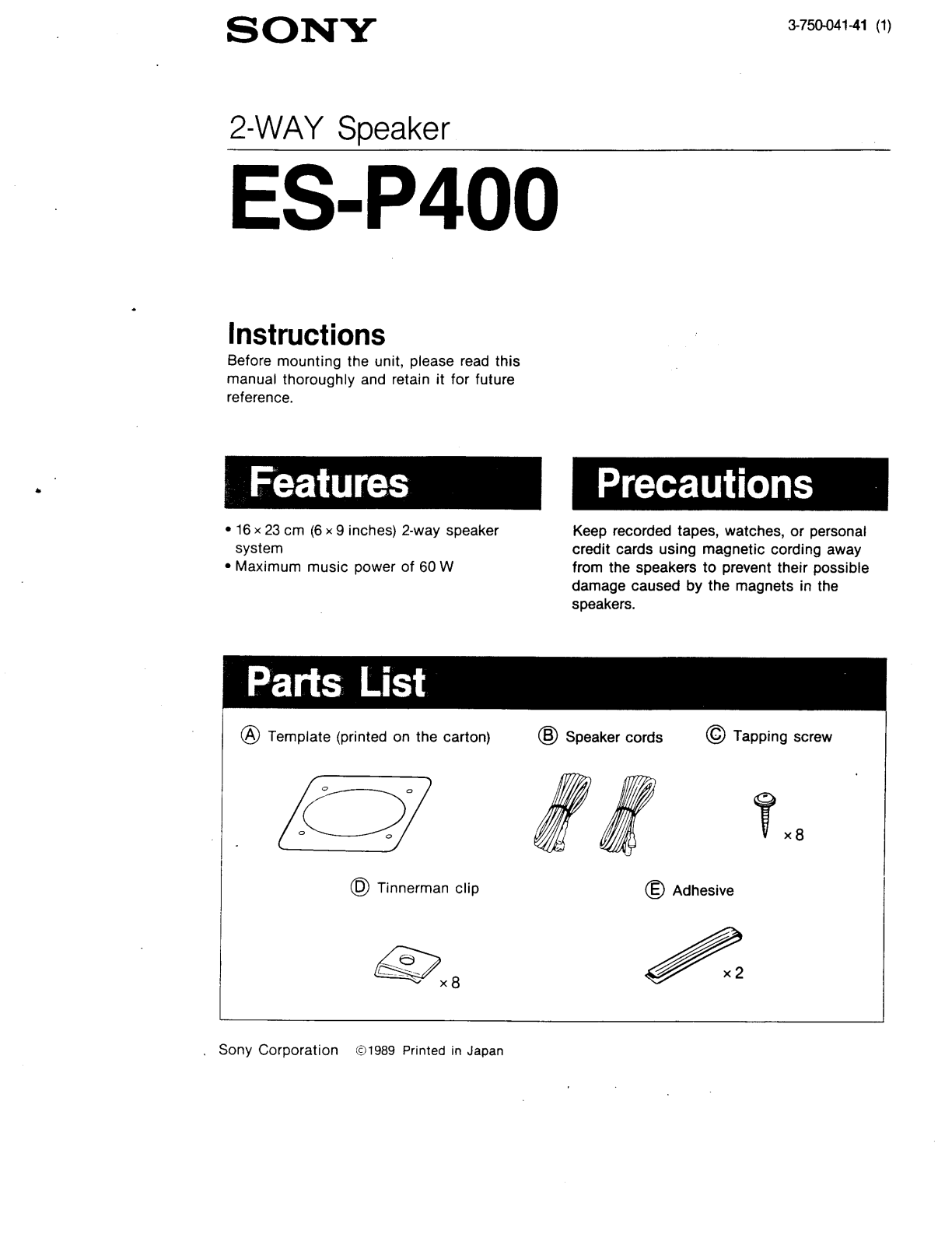 Sony ESP400 User Manual