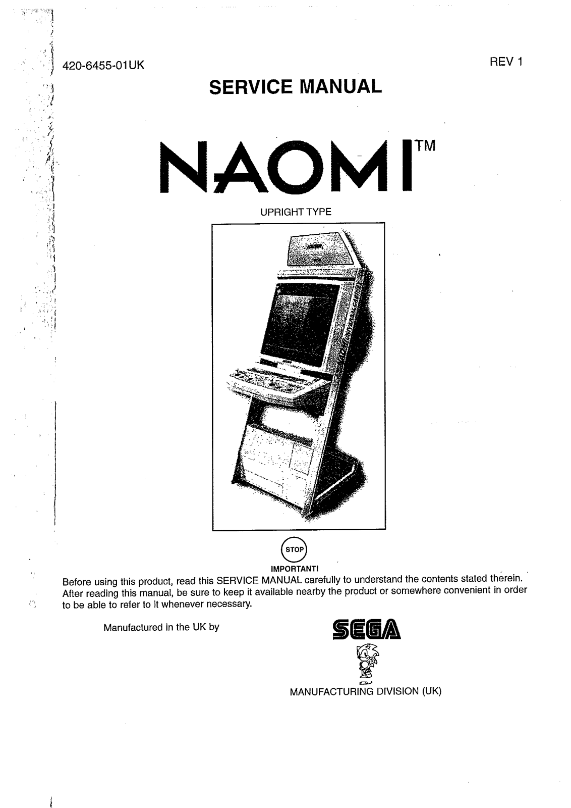 Sega NAOMI STD User Manual