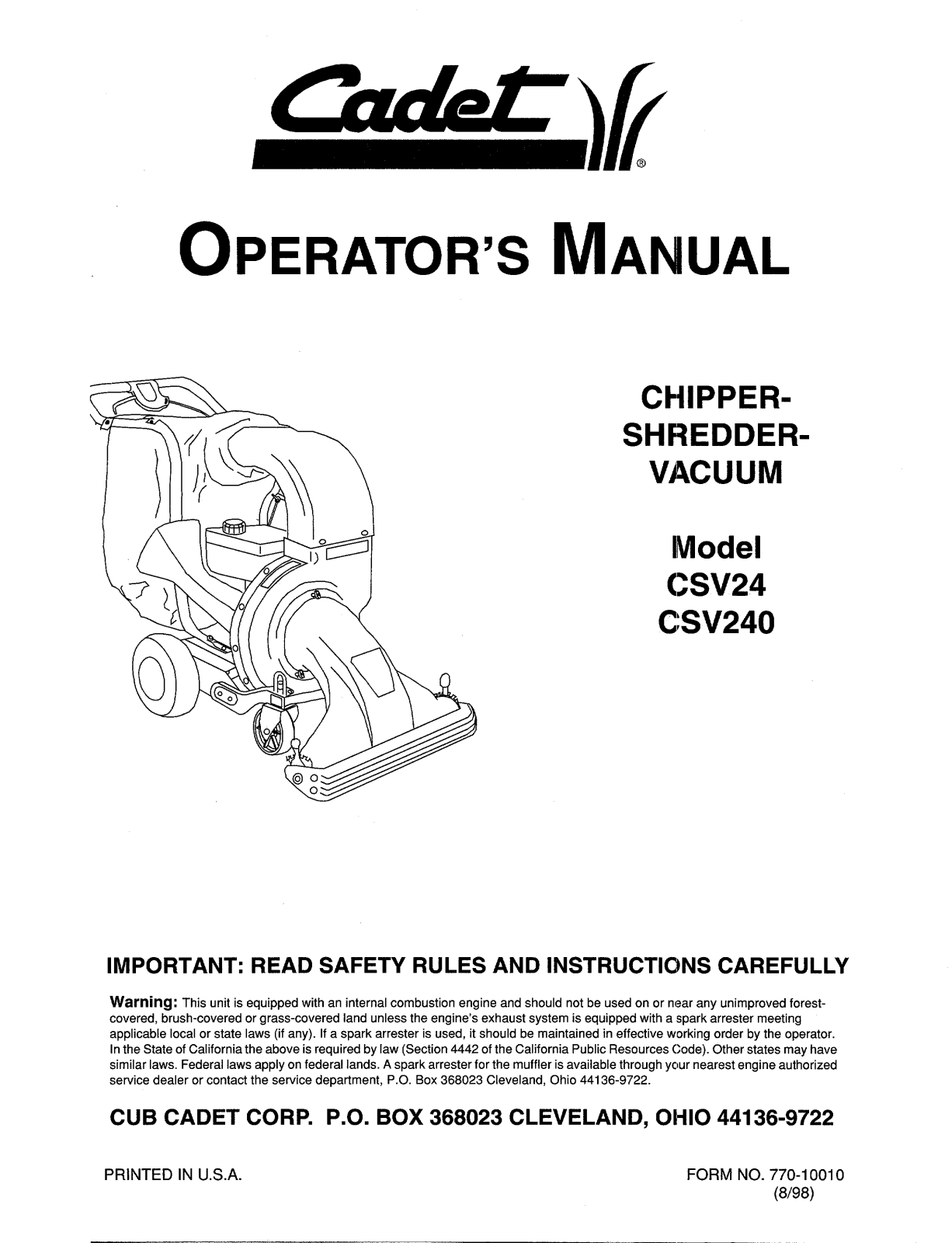 Cub Cadet CSV24 User Manual