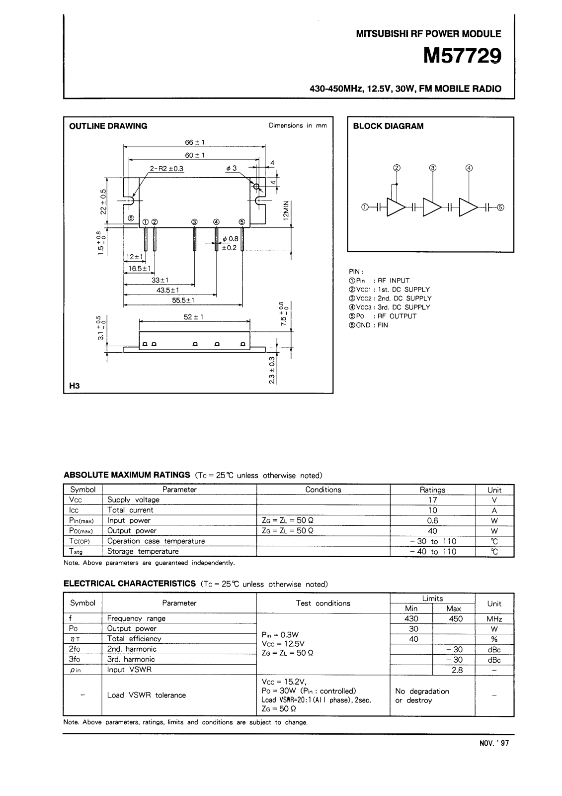 Mitsubishi M57729 Datasheet