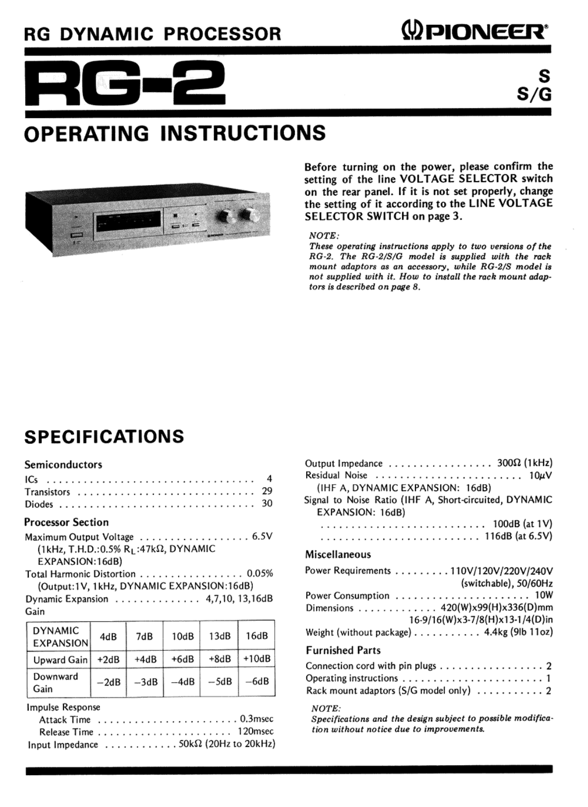 Pioneer RG-2 Owners manual