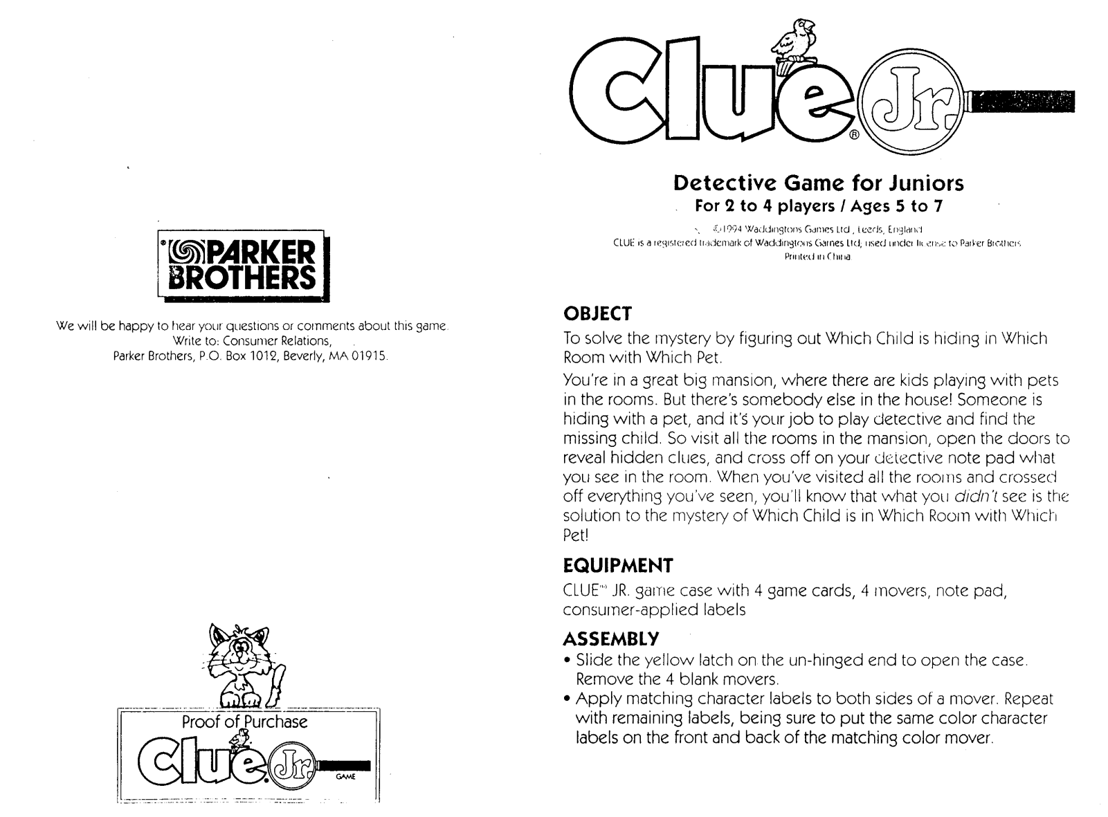 HASBRO Clue Jr User Manual