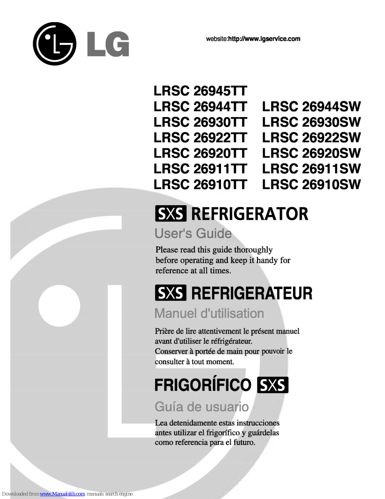 LG LSRC 26944TT, LSRC 26911TT, LSRC 26930 TT, LSRC 26920TT, LSRC 26910TT User Manual