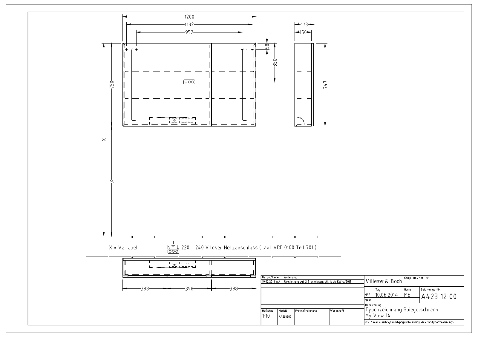 Villeroy & Boch A423 Technical drawing - ManualMachine.com