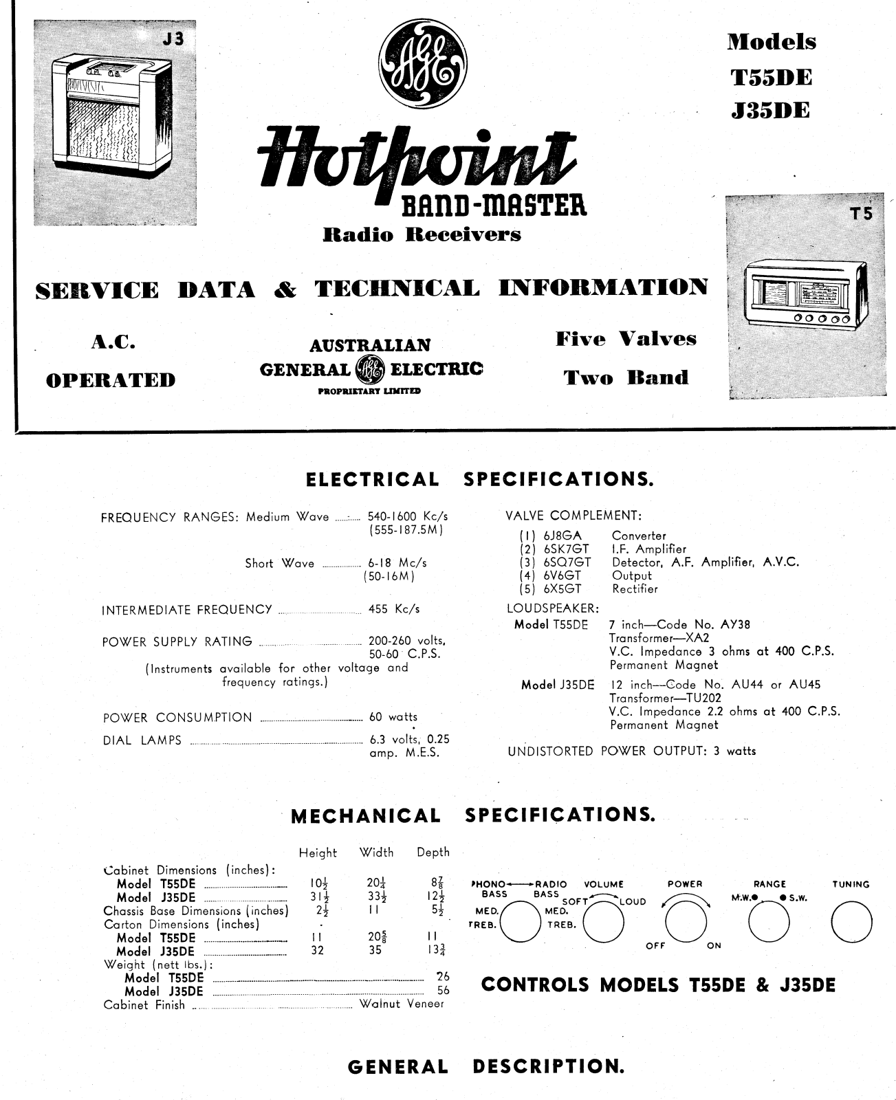 Hotpoint J35DE, T55DE Service manual