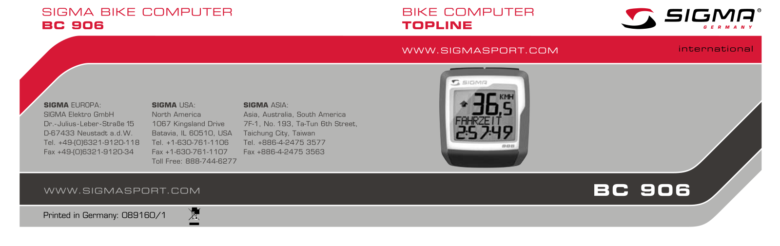 Sigma BC 906 User Manual