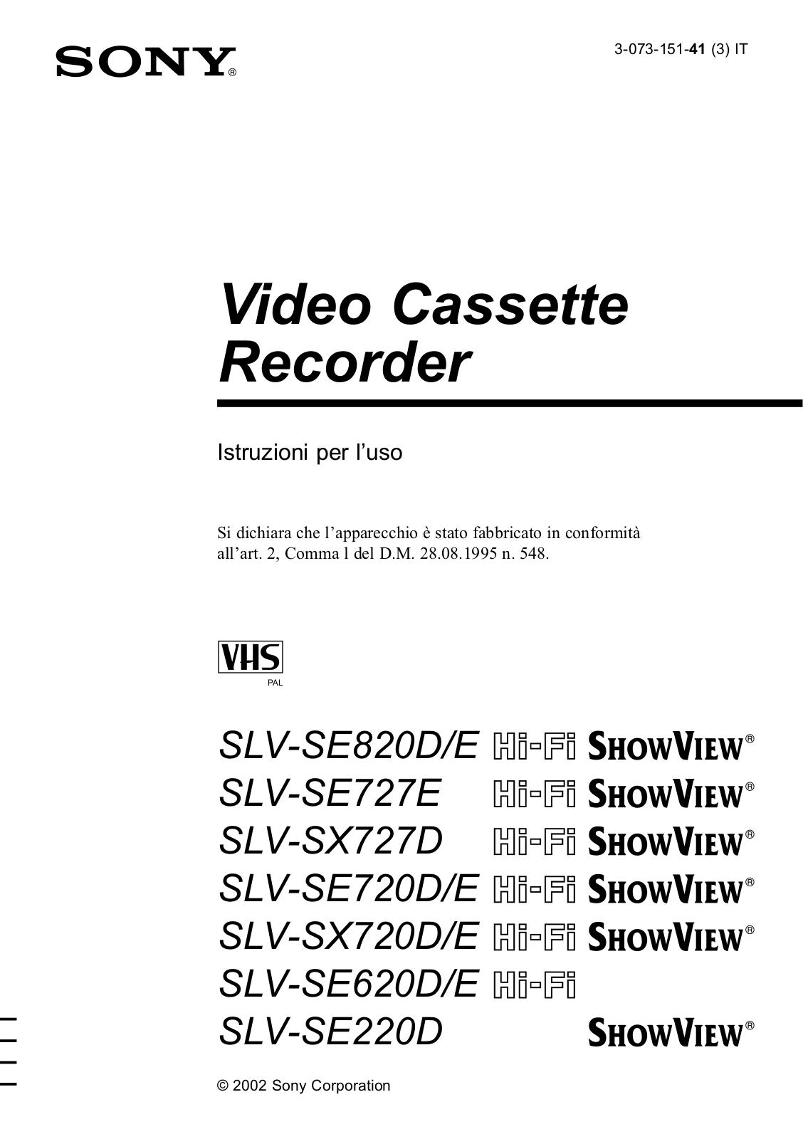 Sony SLV-SX720D, SLV-SE820E User Manual