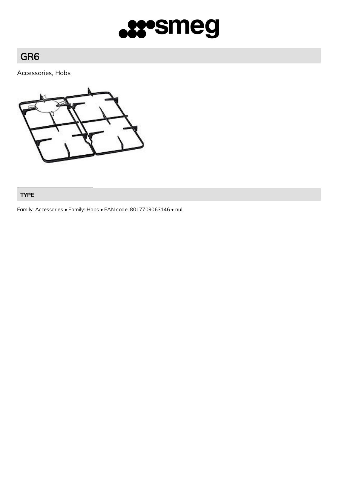 Smeg GR6 Technical sheet