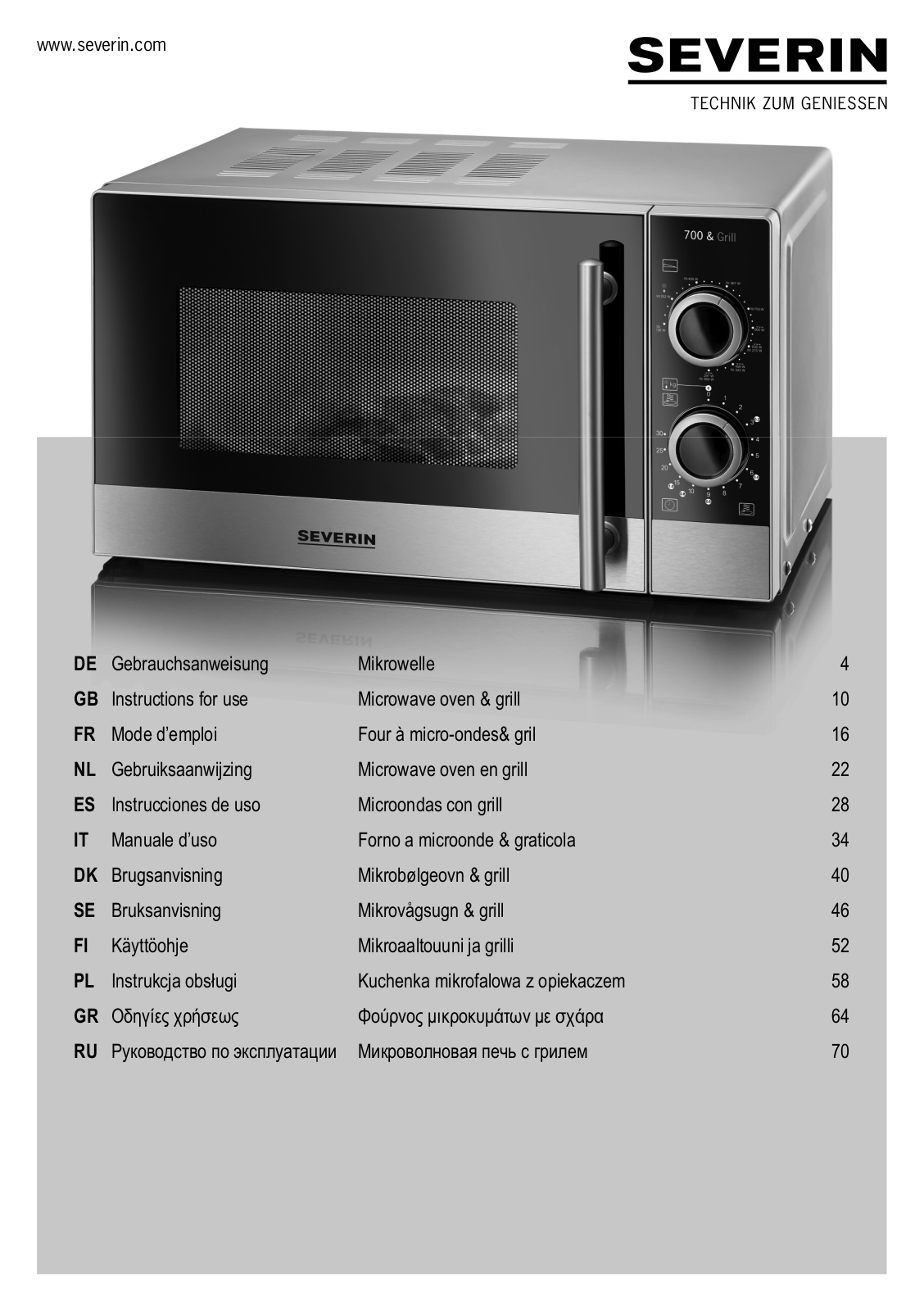 Severin MW 7862, MW 7874, MW 7875 User Manual