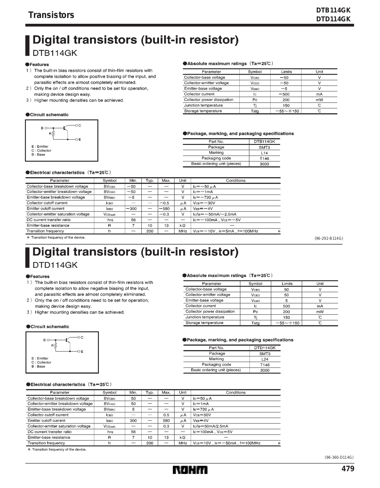 ROHM DTD114GK, DTB114GK Datasheet